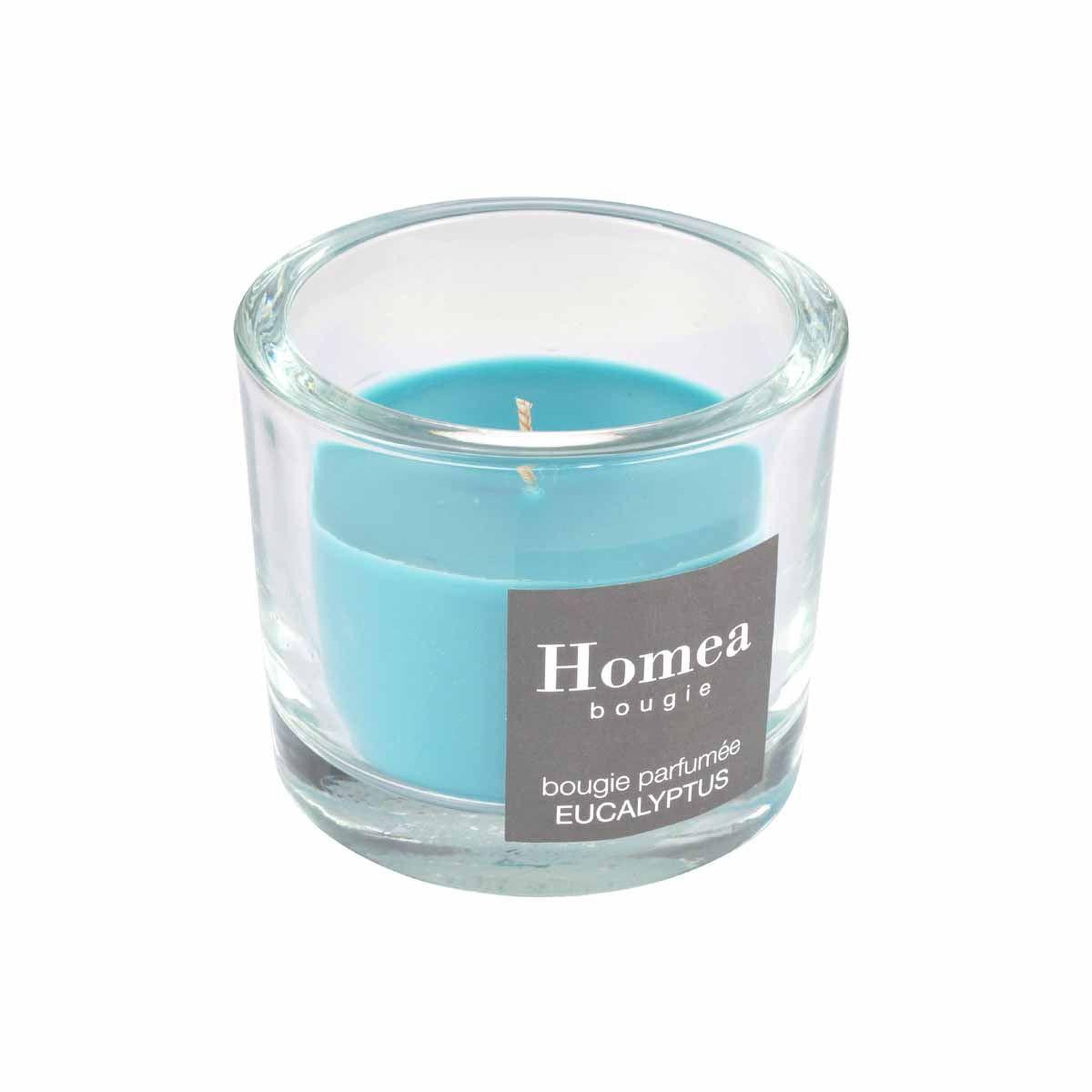 Voir la diapositive 2 : HOMEA Bougie verrine parfumée  essentiel  9cm eucalyptus