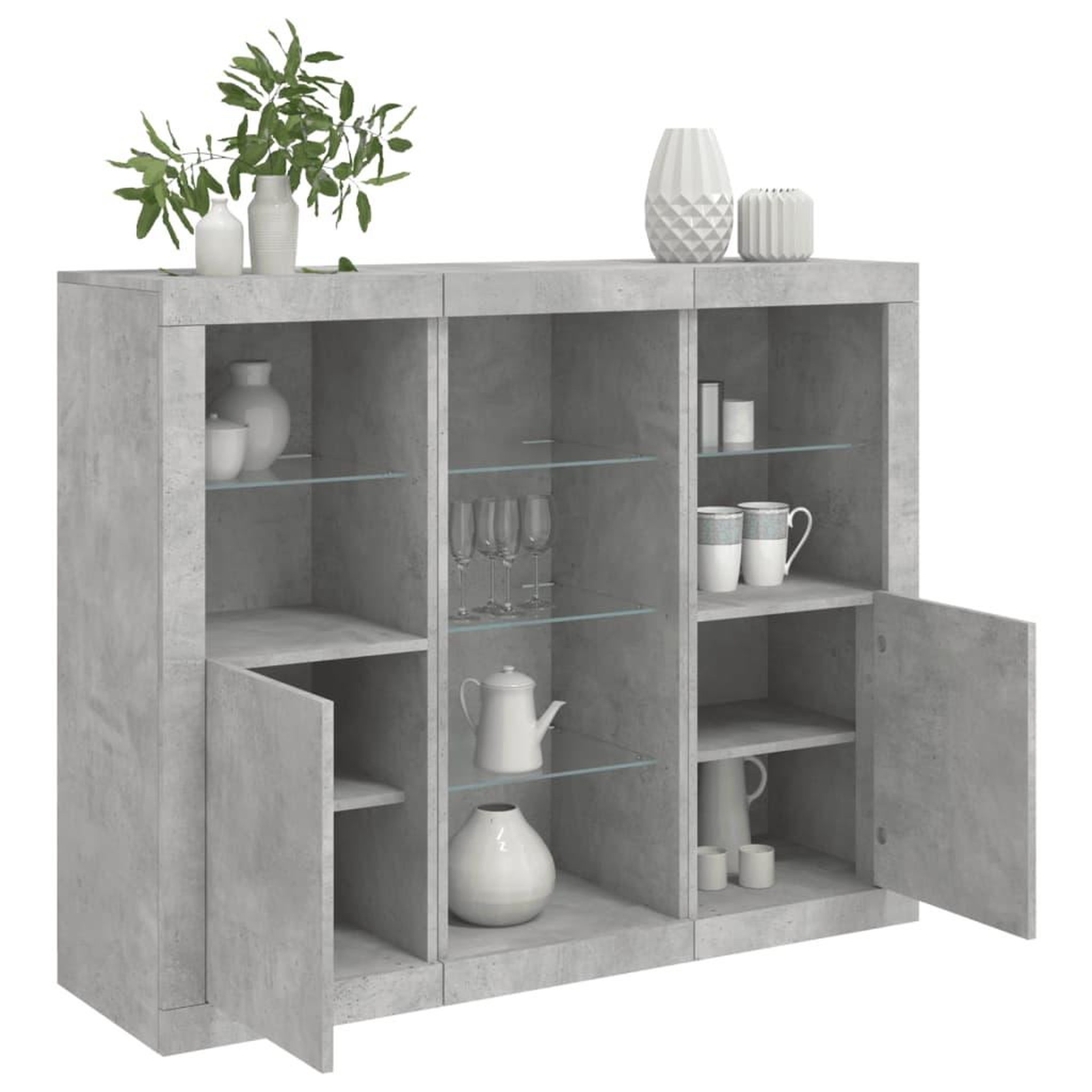 VIDAXL Buffets avec lumieres LED 3 pcs gris beton bois d'ingenierie