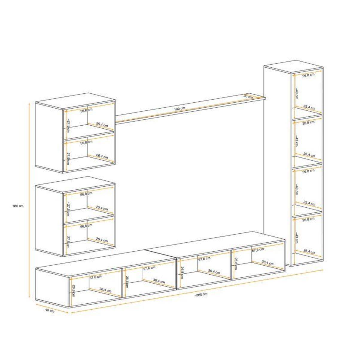 Paris Prix Meuble TV Mural Design  Switch VIII  280cm Naturel