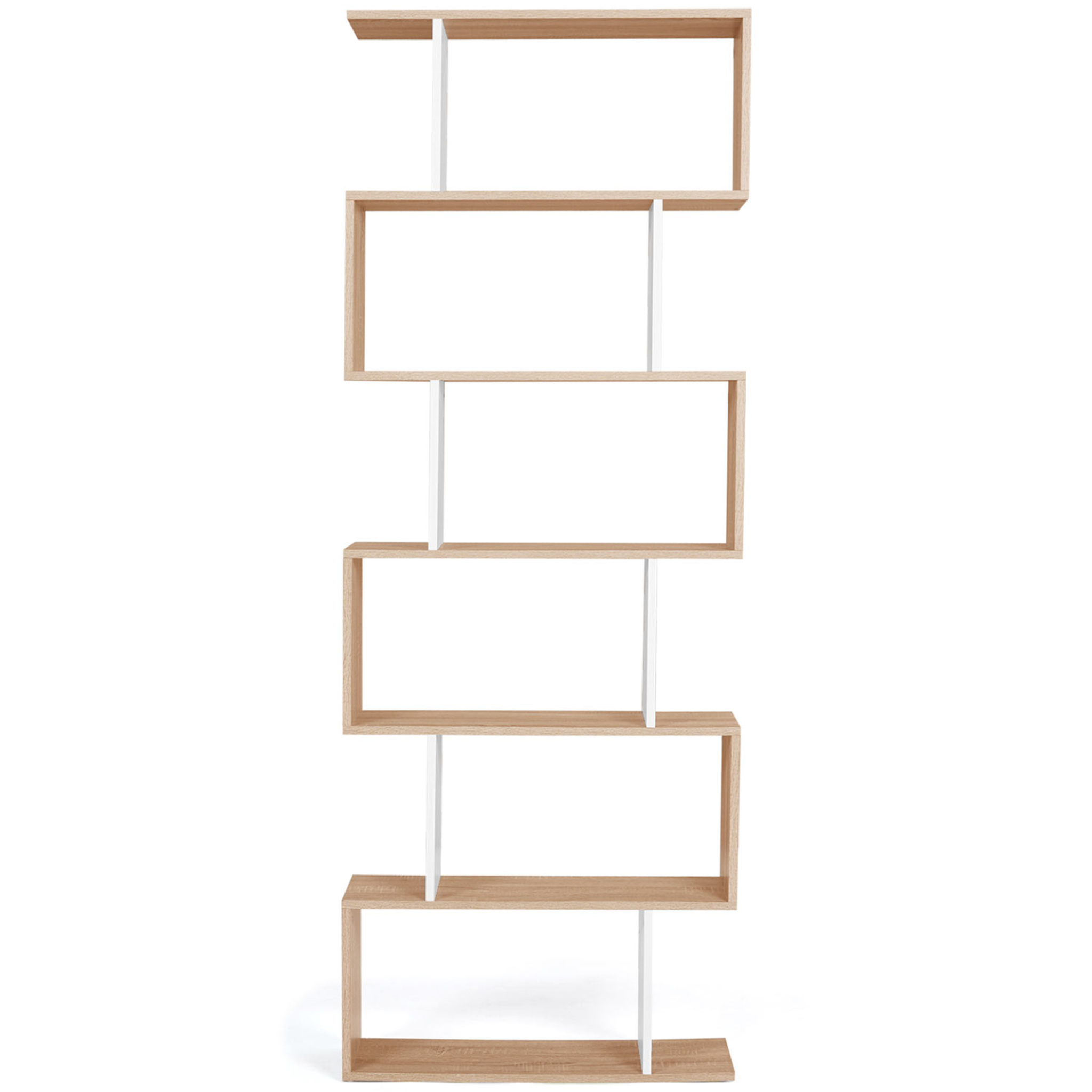 Voir la diapositive 3 : ID MARKET Etagère bibliothèque sofia forme s façon hêtre et blanc 189 cm