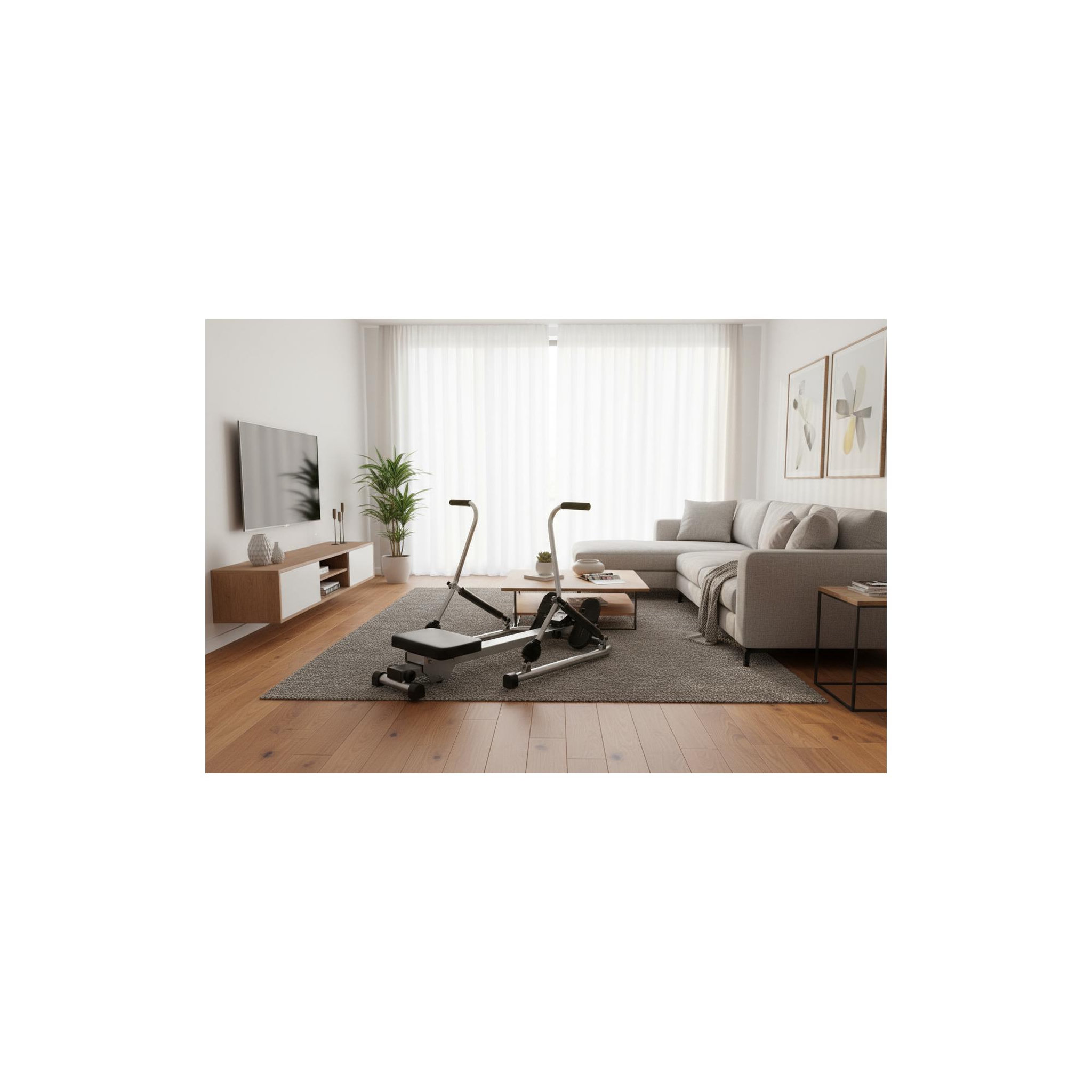 Voir la diapositive 3 : O'Fitness Rameur d'appartement scandinave - o'fitness - compteur 5 fonctions - en acier