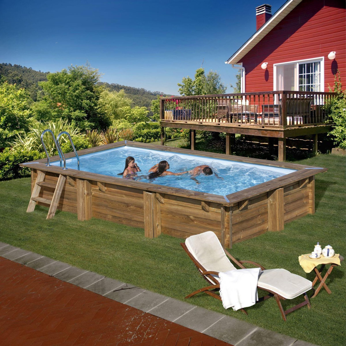 GRE Piscine hors sol bois rectangulaire - 420x270x117cm - MARBELLA 2