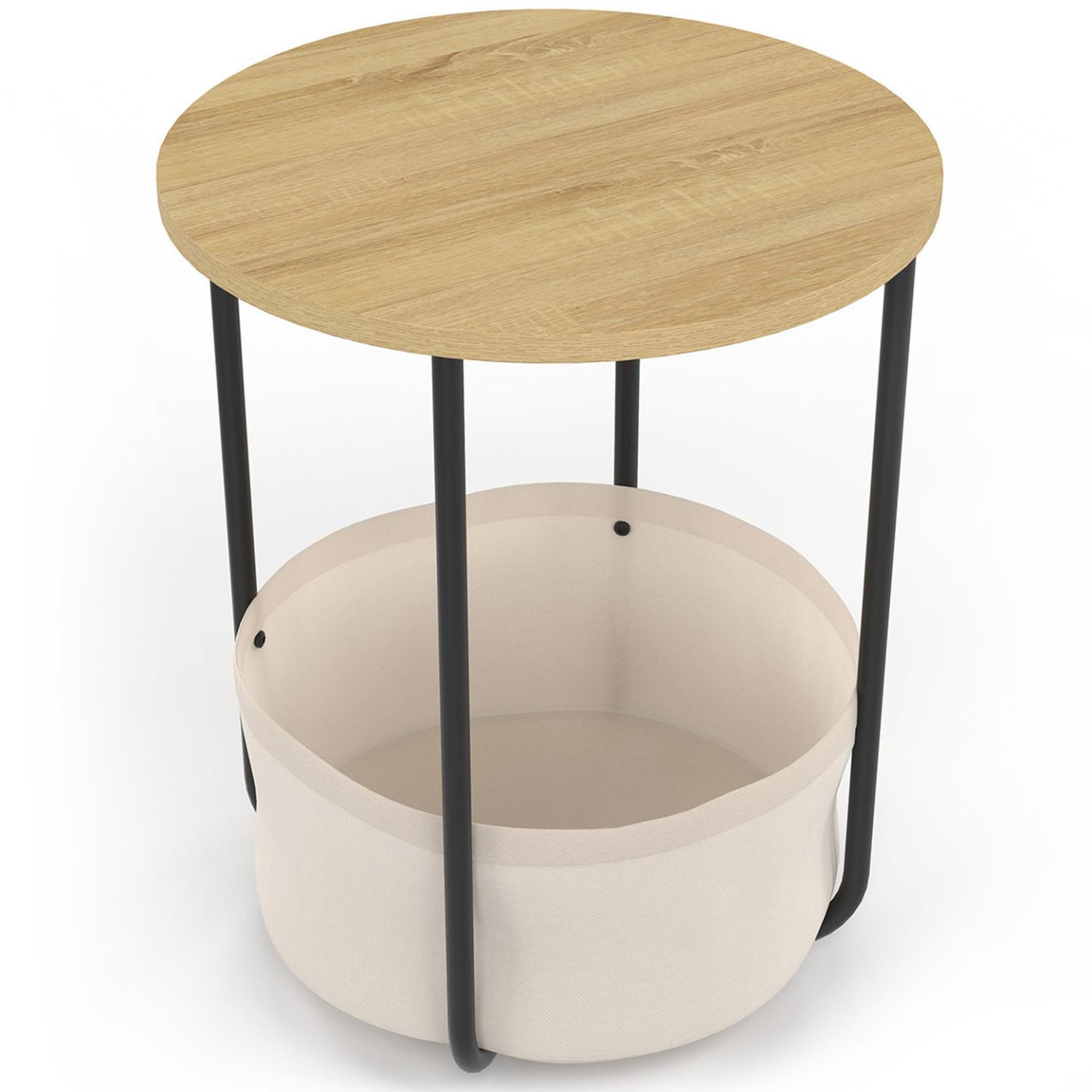 Voir la diapositive 6 : ID MARKET Lot de 2 tables de chevet, tables d'appoint, bout de canapé detroit rondes avec panier en tissu design industriel