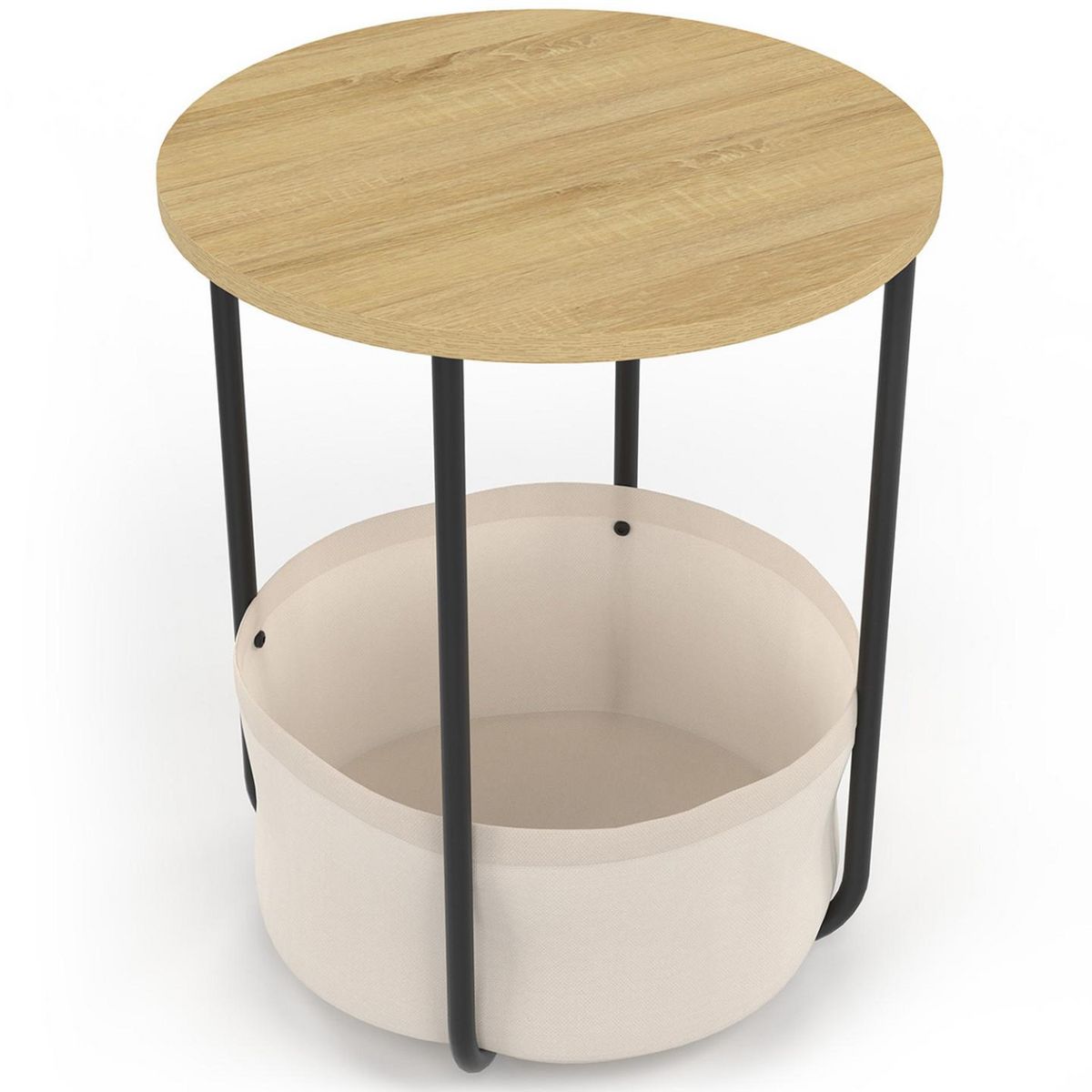 ID MARKET Lot de 2 tables de chevet, tables d'appoint, bout de canapé DETROIT rondes avec panier en tissu design industriel