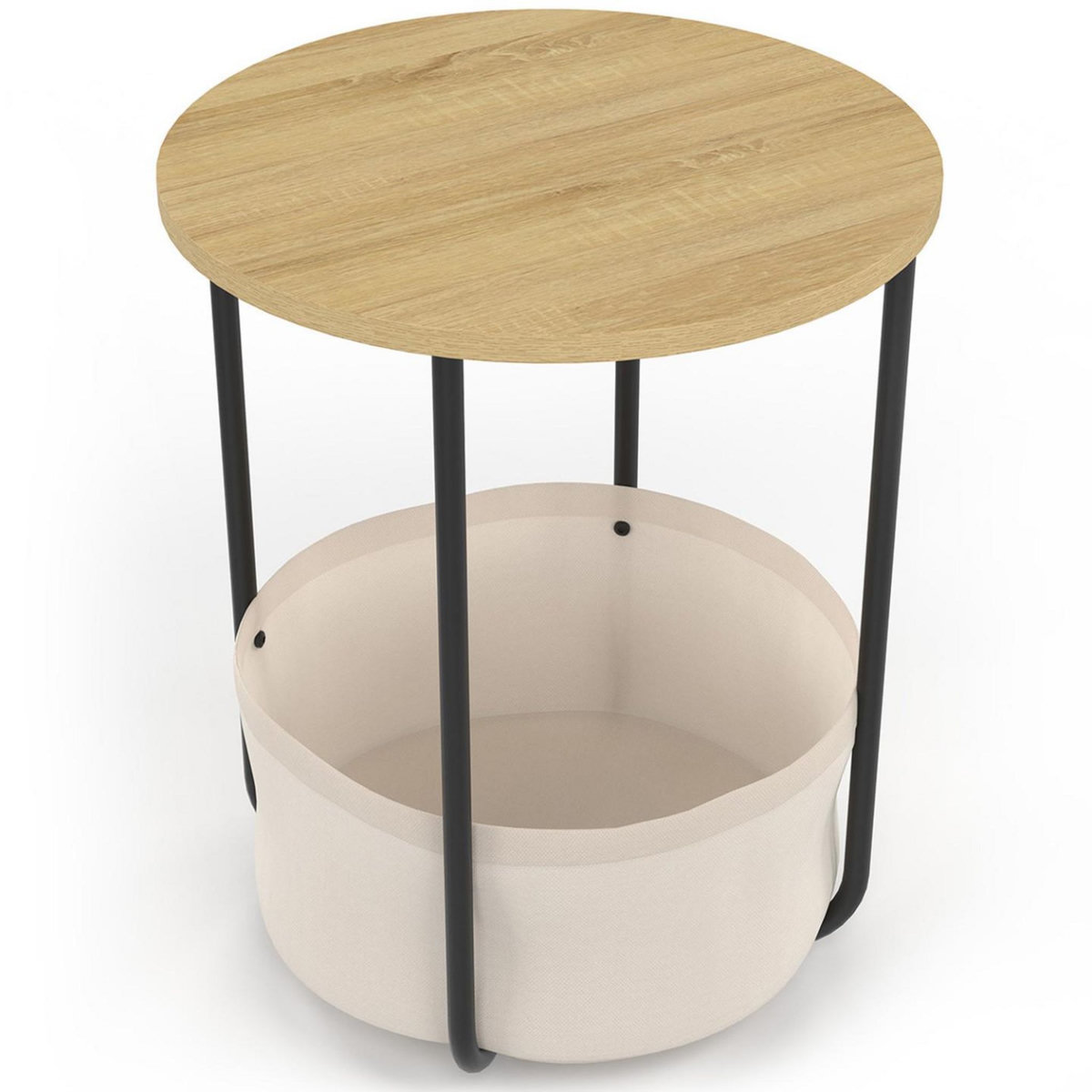 ID MARKET Lot de 2 tables de chevet, tables d'appoint, bout de canapé DETROIT rondes avec panier en tissu design industriel