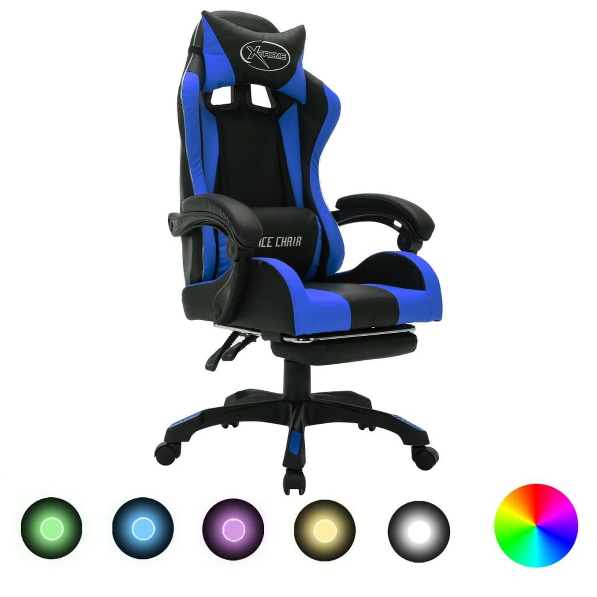 VIDAXL Fauteuil de jeux video avec LED RVB Bleu et noir Similicuir