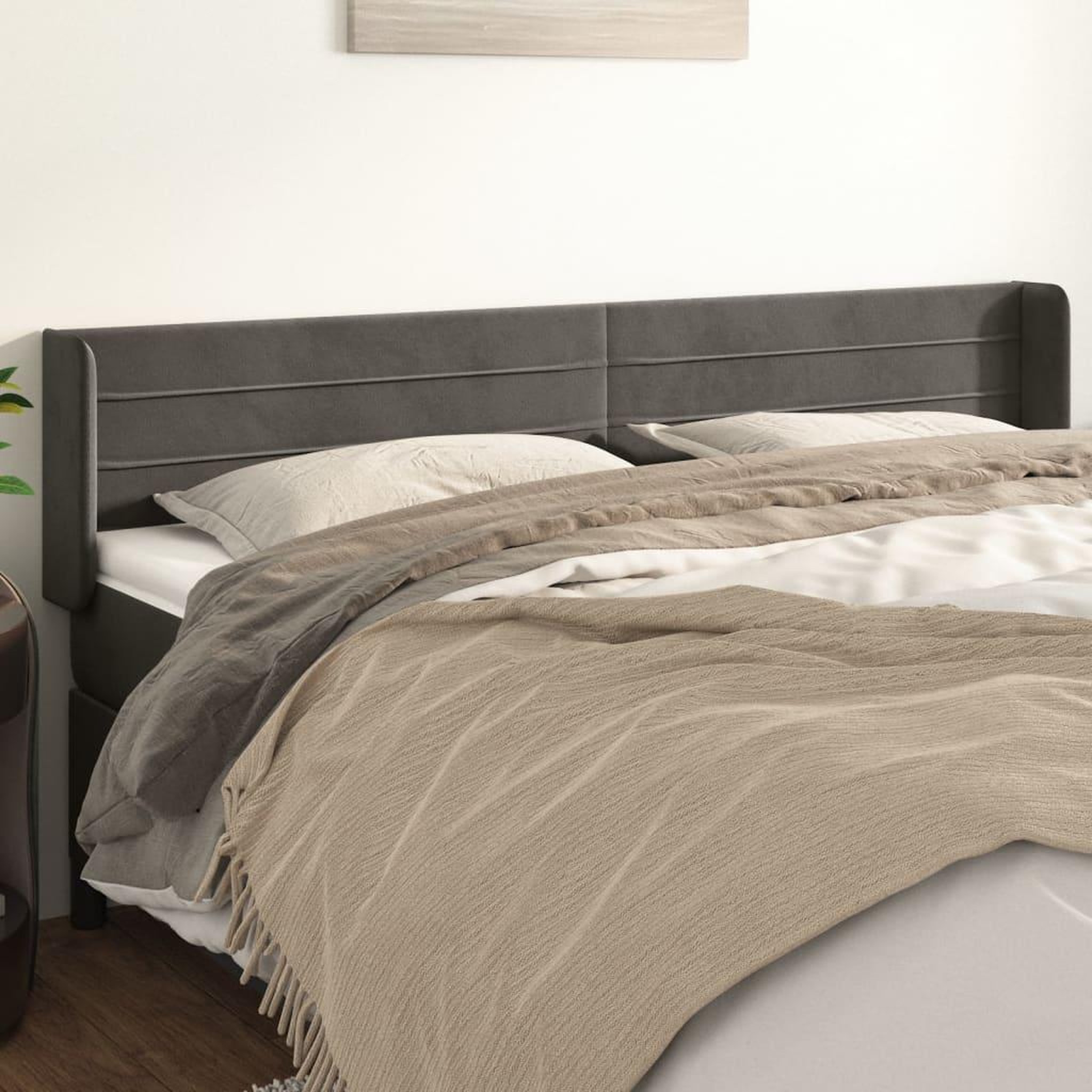 Voir la diapositive 1 : VIDAXL Tete de lit avec oreilles Gris fonce 203x16x78/88 cm Velours