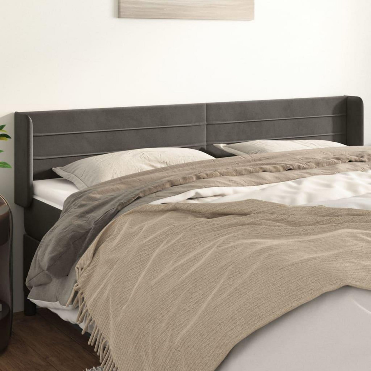 VIDAXL Tete de lit avec oreilles Gris fonce 203x16x78/88 cm Velours