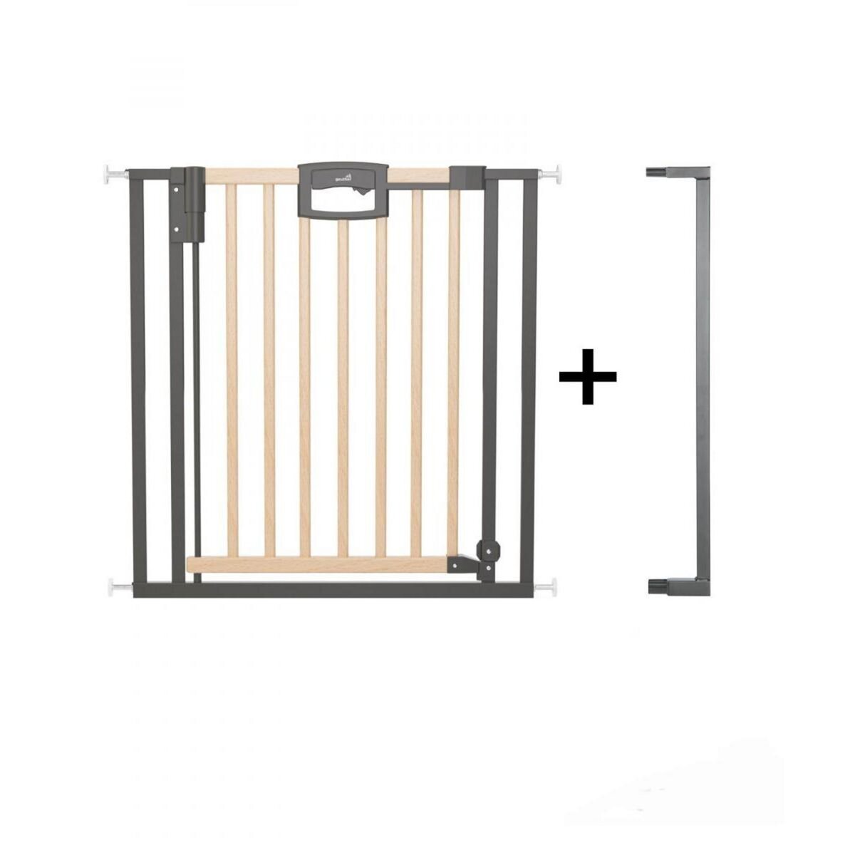 GEUTHER Barrière de Porte à Pression Easylock Plus en Bois et Métal - Ajustable de 88,5 cm à 96,5 cm en Finition Nature