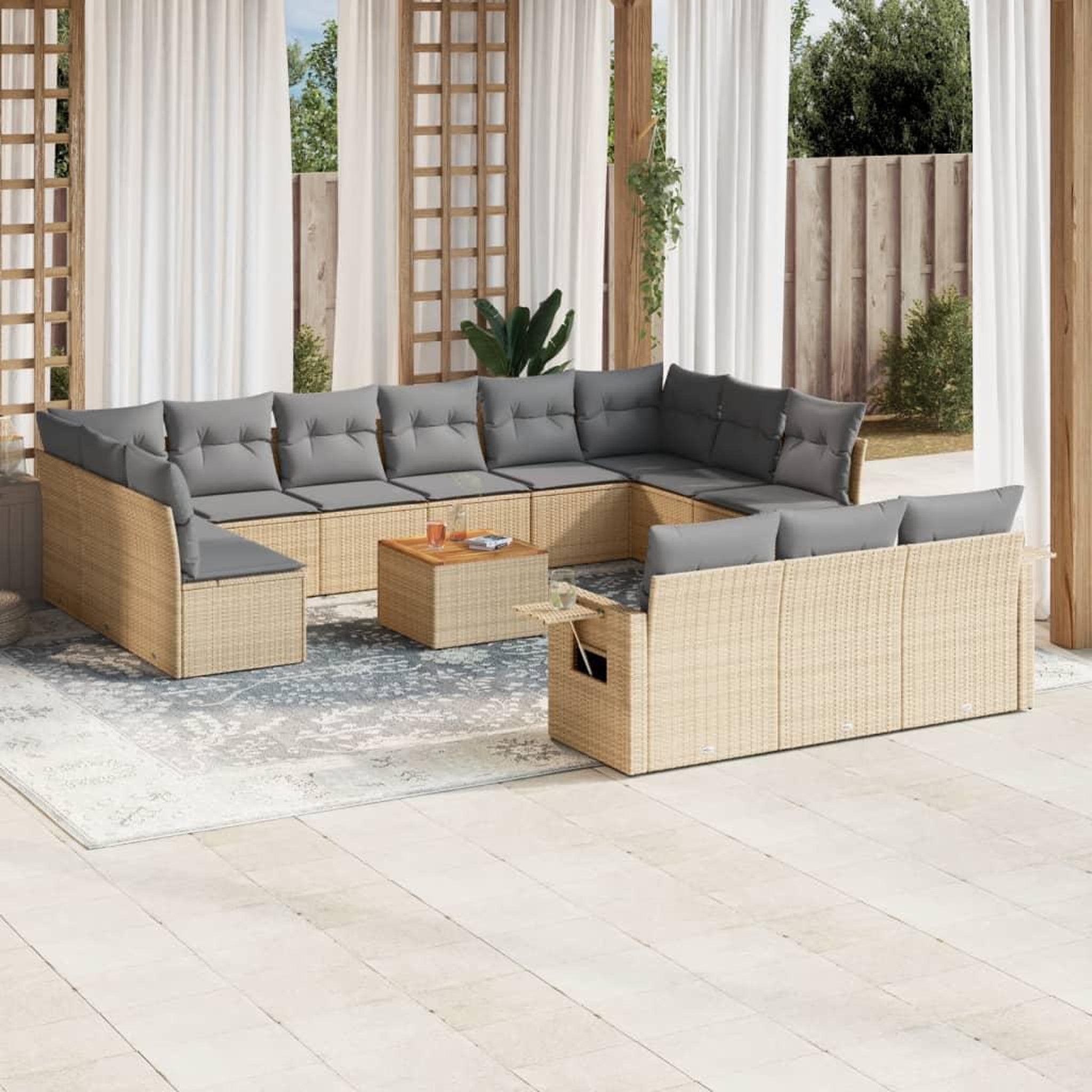 VIDAXL Salon de jardin avec coussins 14 pcs beige resine tressee