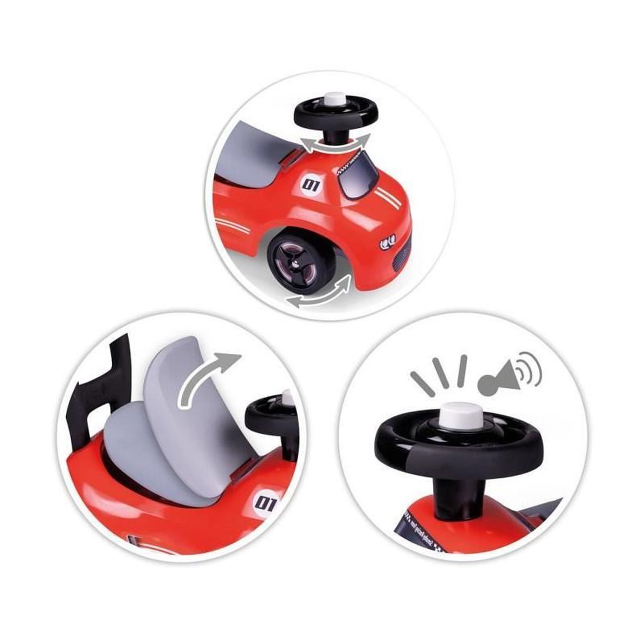 Voir la diapositive 2 : SMOBY Smoby - Porteur enfant 2 en 1 - Auto Rouge - Coffre sous la selle + klaxon - Des 10 mois - Fabrication française