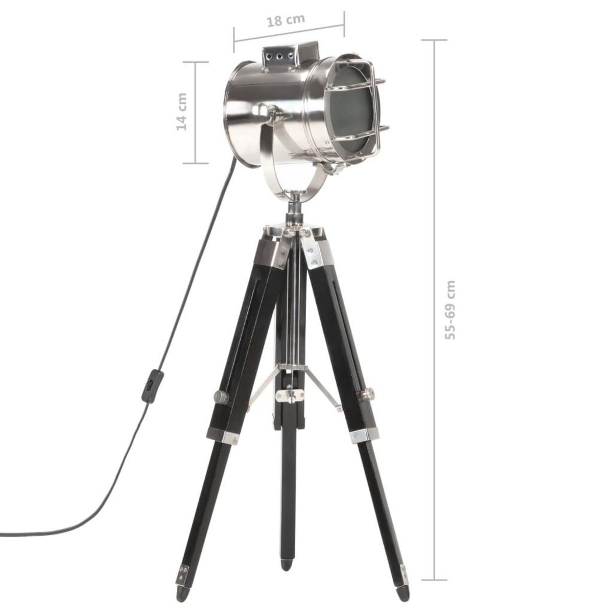 VIDAXL Lampadaire a trepied Noir Bois de manguier massif 69 cm