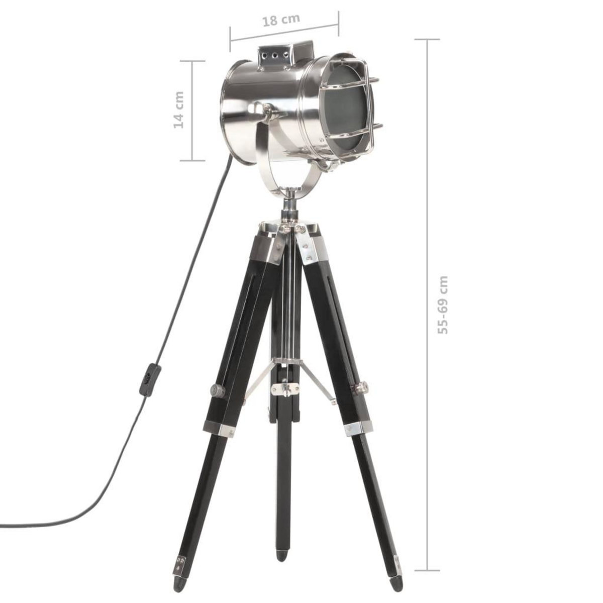 VIDAXL Lampadaire a trepied Noir Bois de manguier massif 69 cm