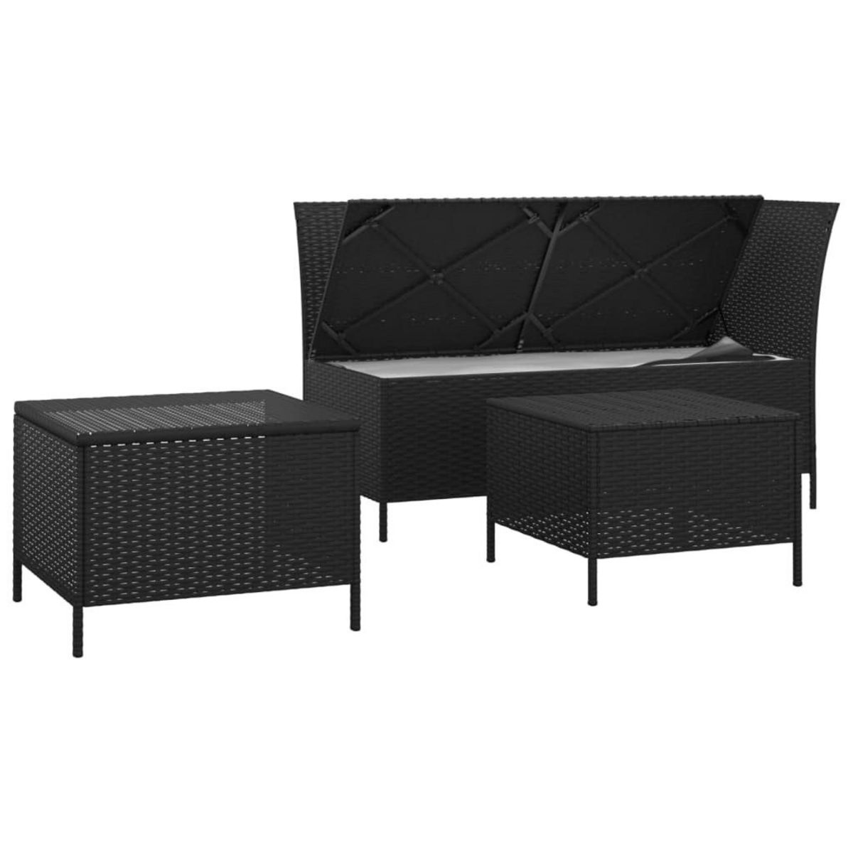 VIDAXL Salon de jardin 3 pcs avec coussins Noir Resine tressee