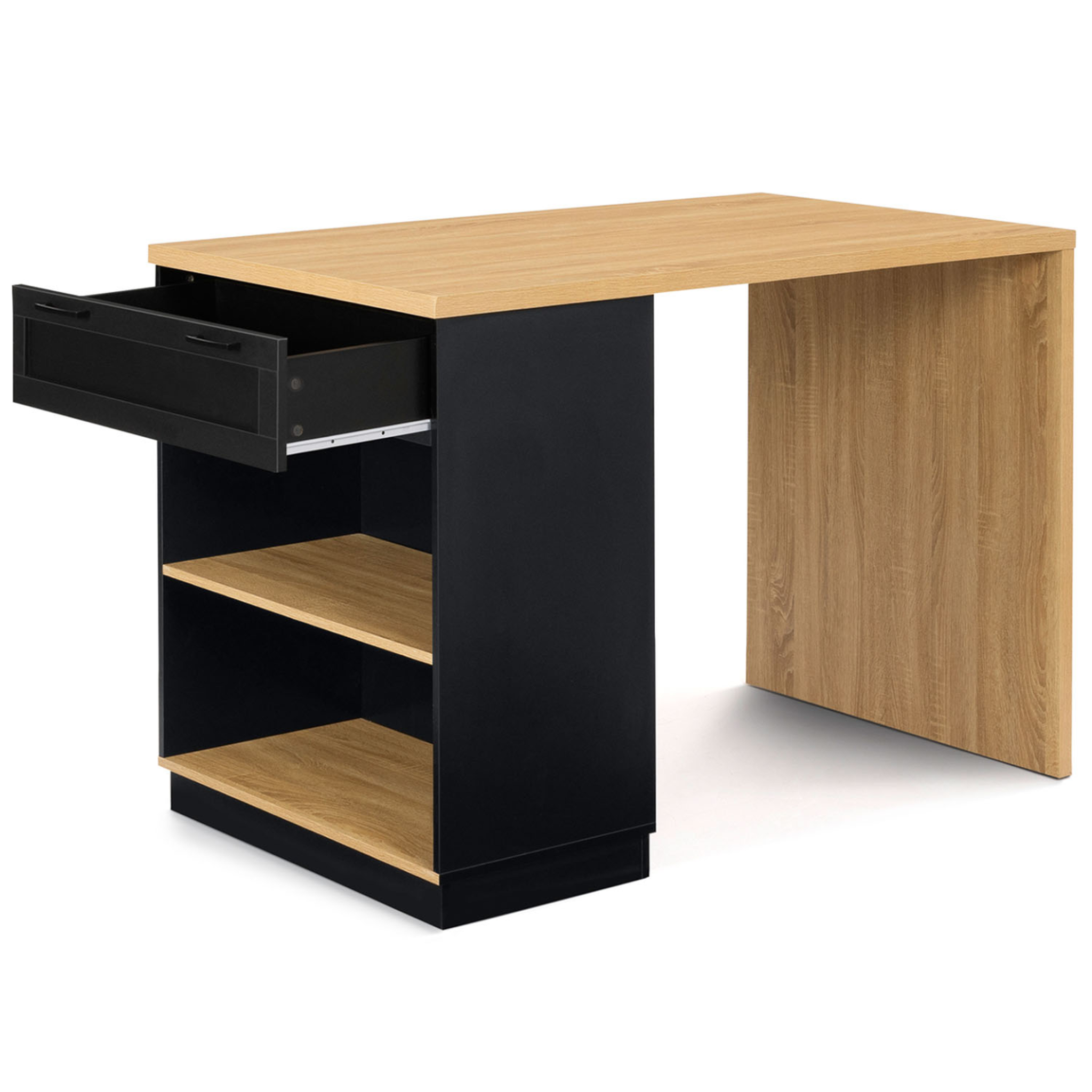 Voir la diapositive 4 : ID MARKET Ilot central mange-debout 4 personnes vito 130 cm noir et plateau bois