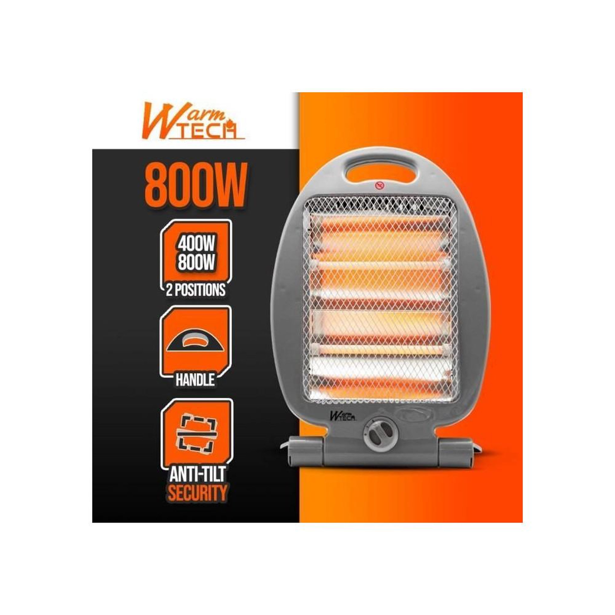 Voir la diapositive 2 : Warmtech Chauffage d'appoint halogène portable 800 W, 2 niveaux (400/800 W) gris