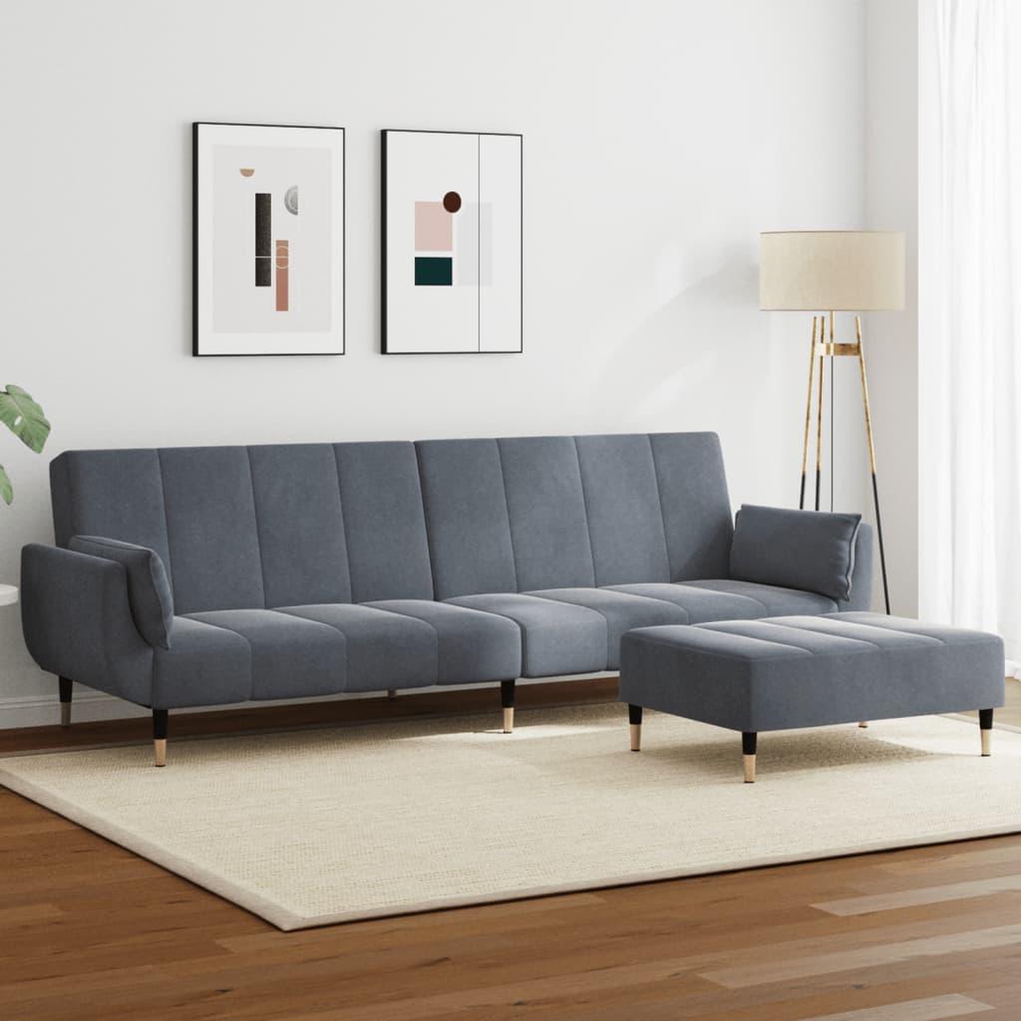 VIDAXL Canape-lit a 2 places avec repose-pied gris fonce velours