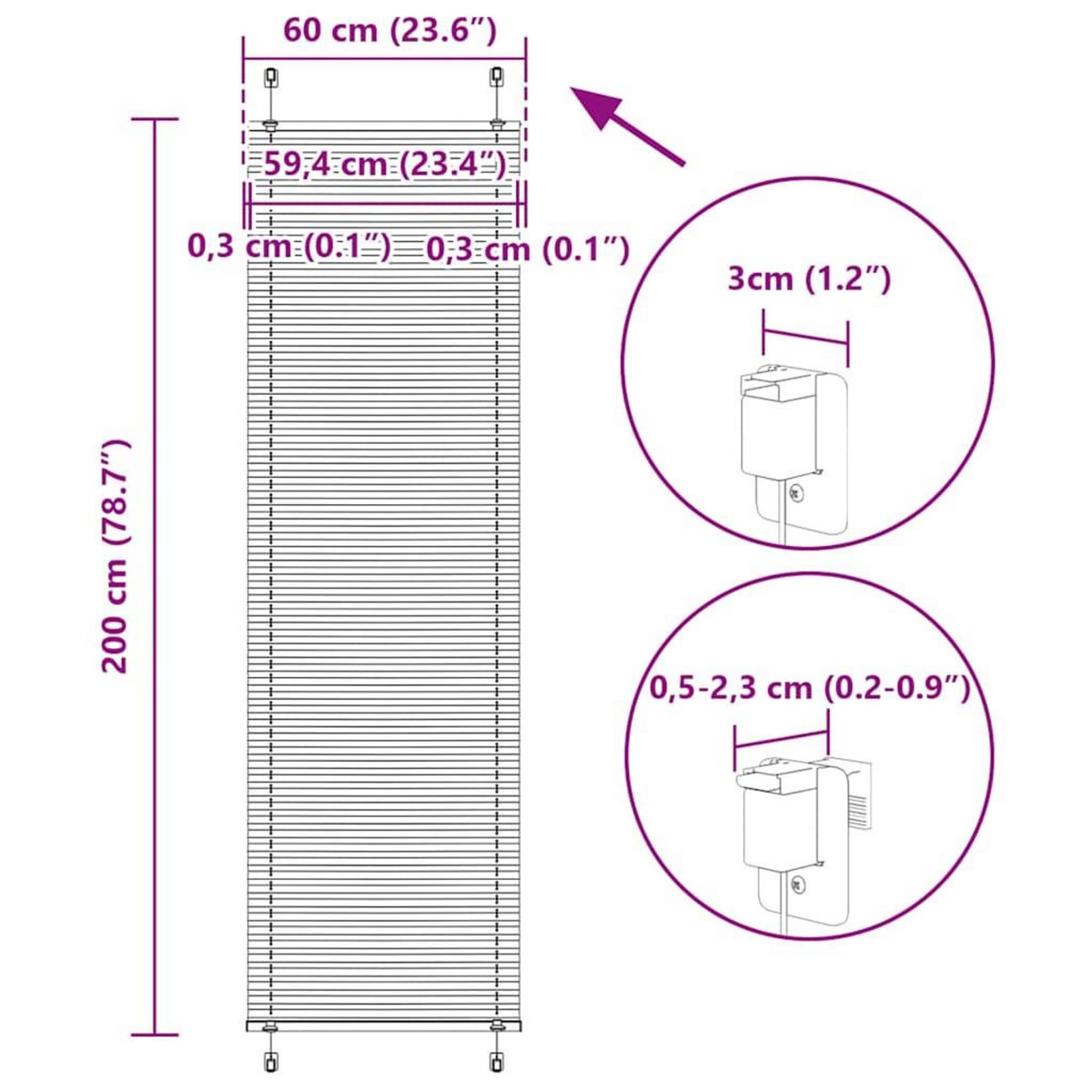 VIDAXL Store plisse blanc 60x200 cm largeur du tissu 59,4 cm polyester