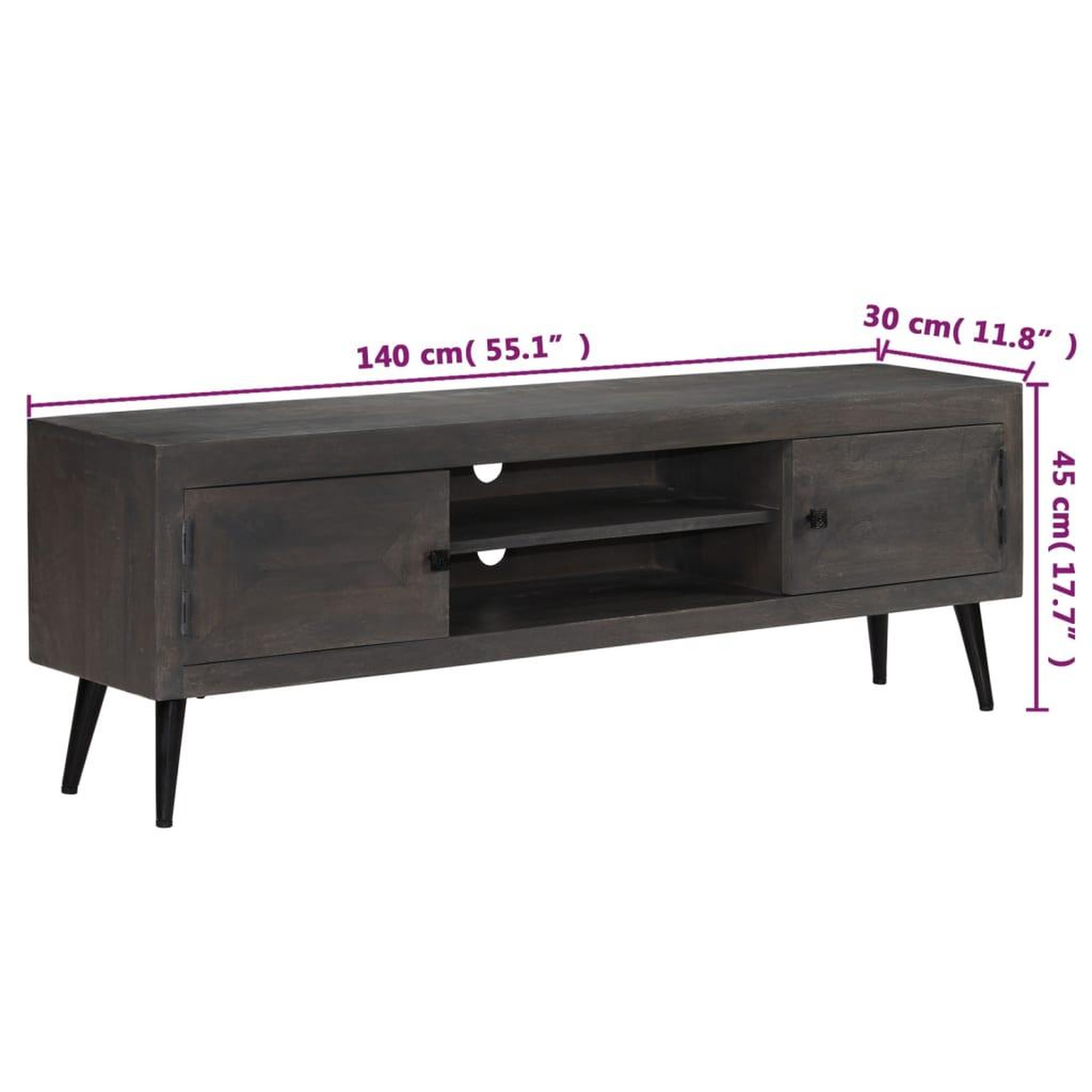 Voir la diapositive 6 : VIDAXL Meuble TV Bois massif de manguier 140 x 30 x 45 cm