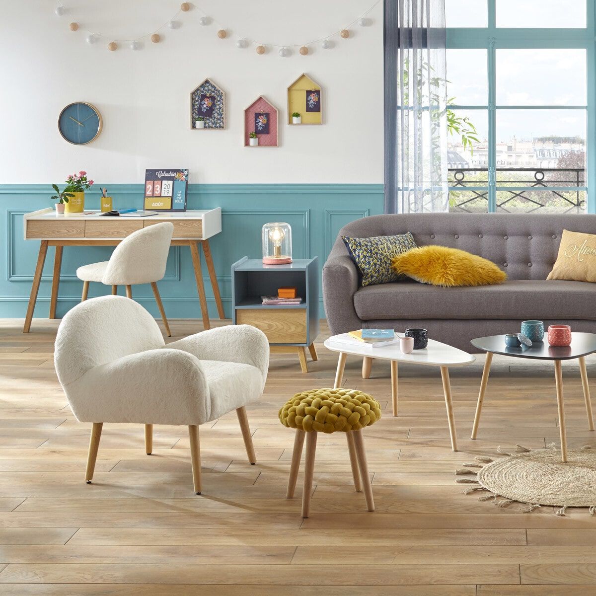 ATMOSPHERA Tabouret tricot velours D39XH42,5CM Cosy