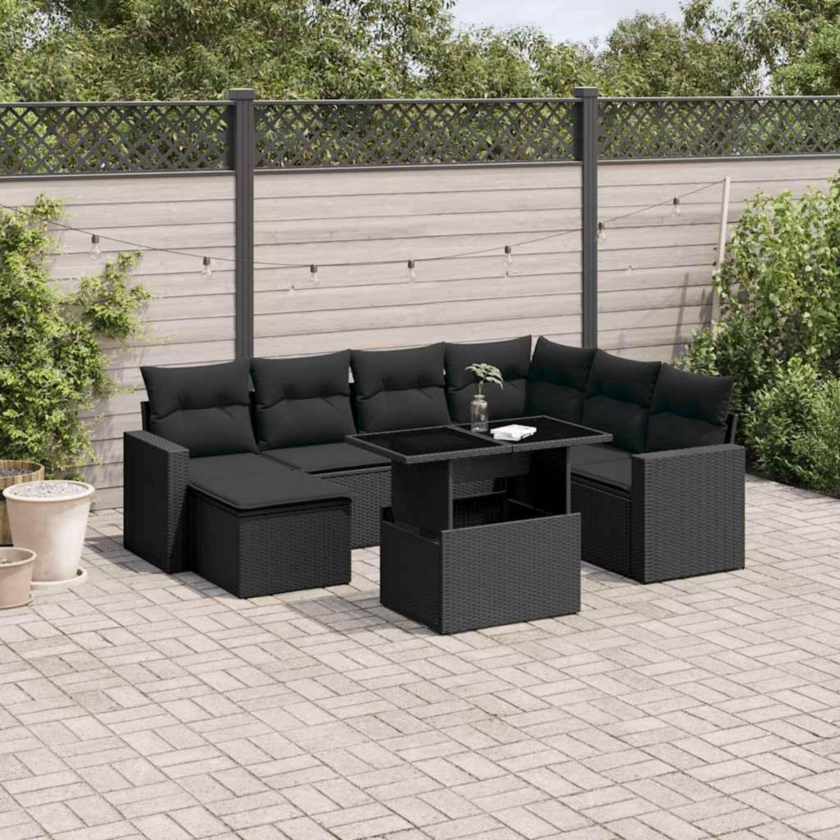VIDAXL Salon de jardin 8 pcs avec coussins noir resine tressee