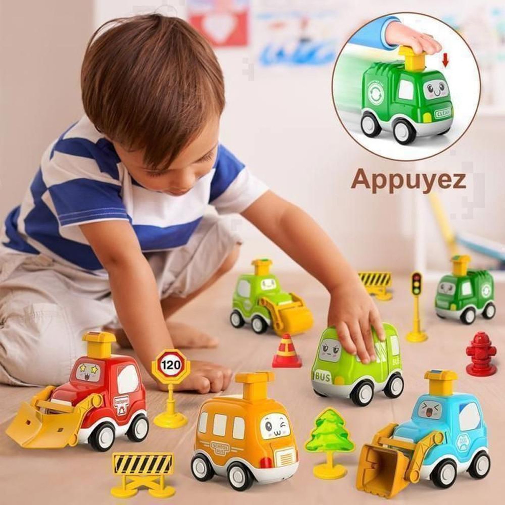 Voir la diapositive 6 : Ensemble de jeu voitures 8 pièces avec tapis de route pliable 2 en 1 et accessoires de circulation pour enfants