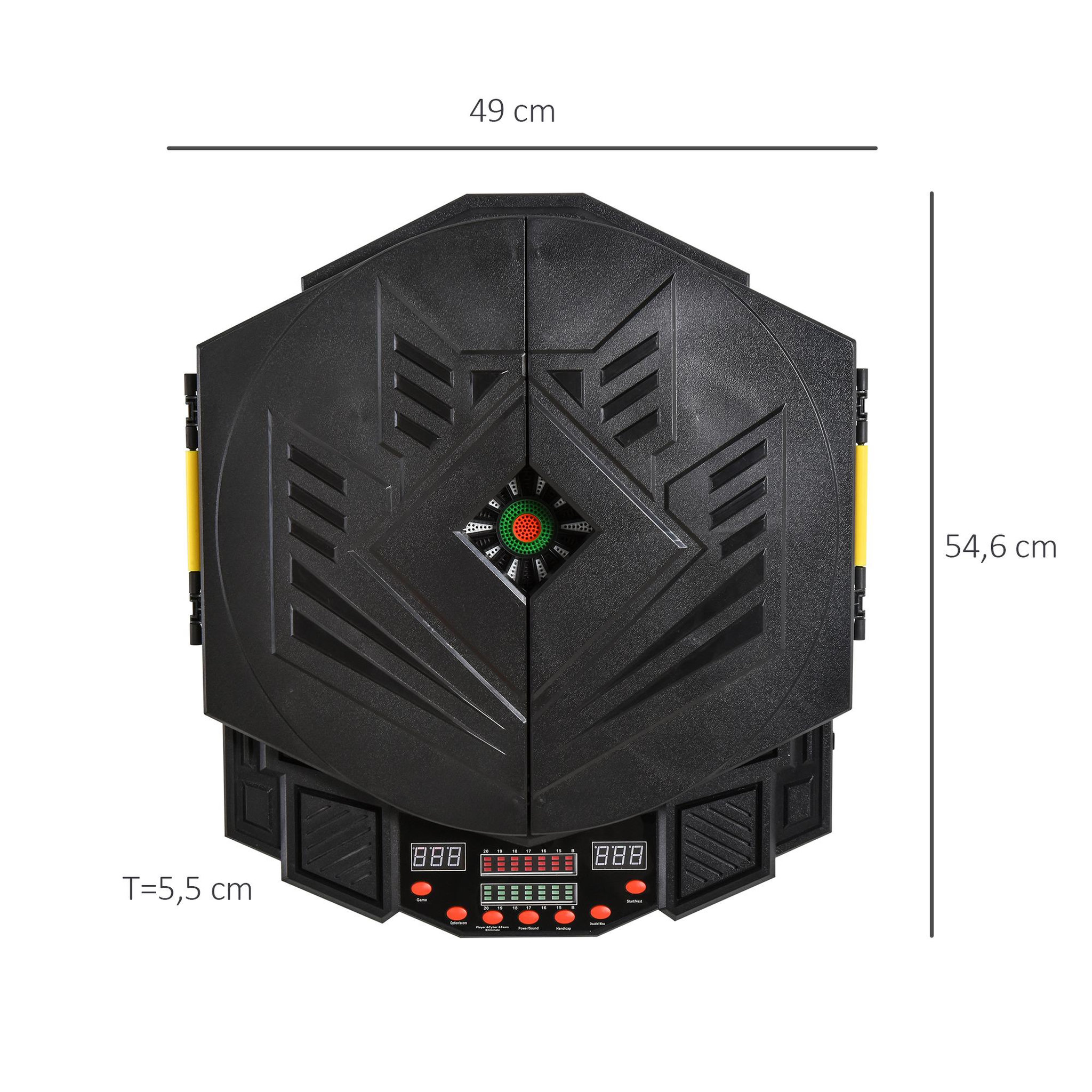 Voir la diapositive 3 : HOMCOM Cible jeu de fléchettes électronique 27 jeux jusqu'à 8 joueurs LED haut-parleur noir