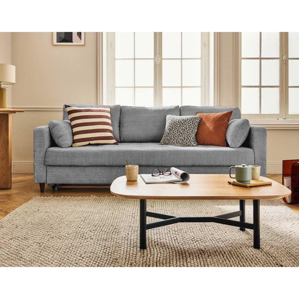 LISA DESIGN Anna - canapé droit 3 places convertible avec poche en velours texturé