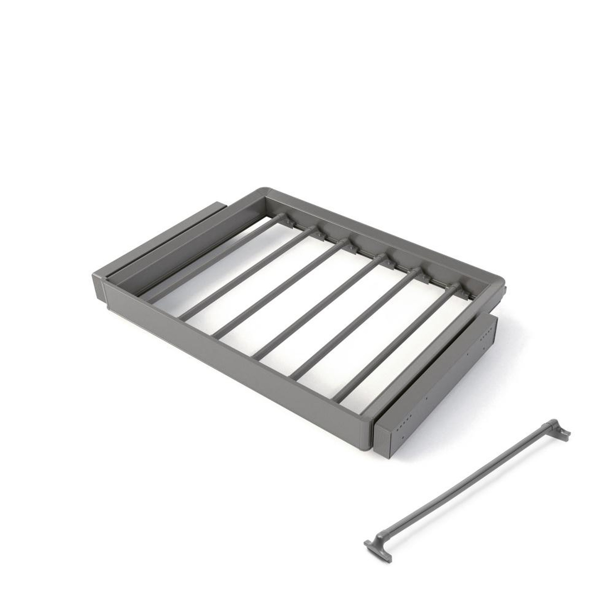 EMUCA SRL Kit de porte-pantalon à 7tringles et rack ajustable Quartz pour armoires -  glissières extension totale et à fermeture douce -  Module 70cm -  Finition Titane