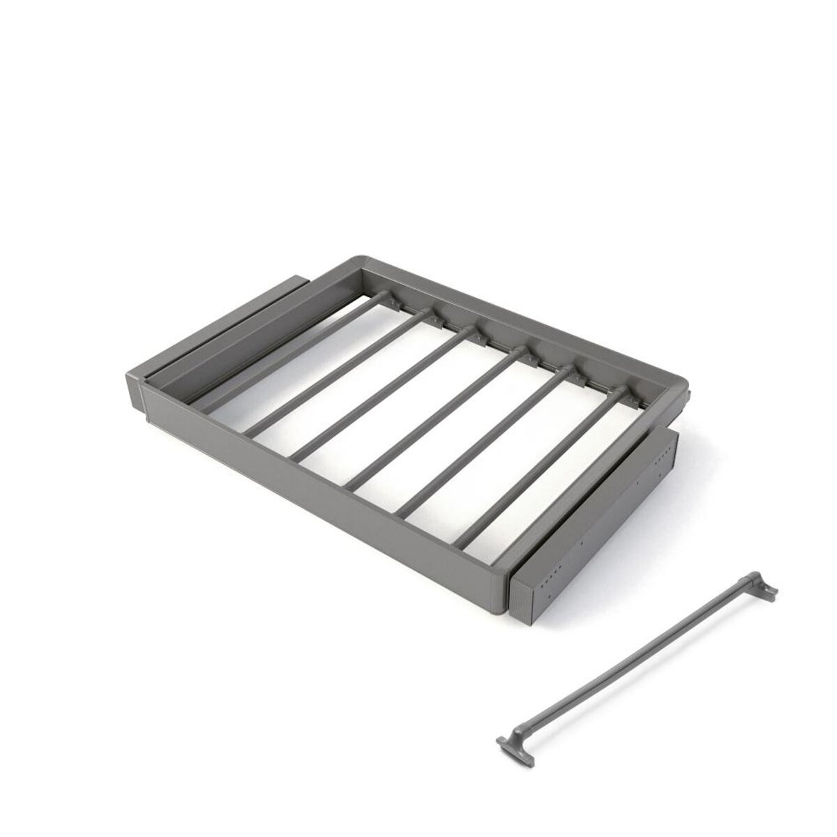 EMUCA SRL Kit de porte-pantalon à 7tringles et rack ajustable Quartz pour armoires -  glissières extension totale et à fermeture douce -  Module 70cm -  Finition Titane