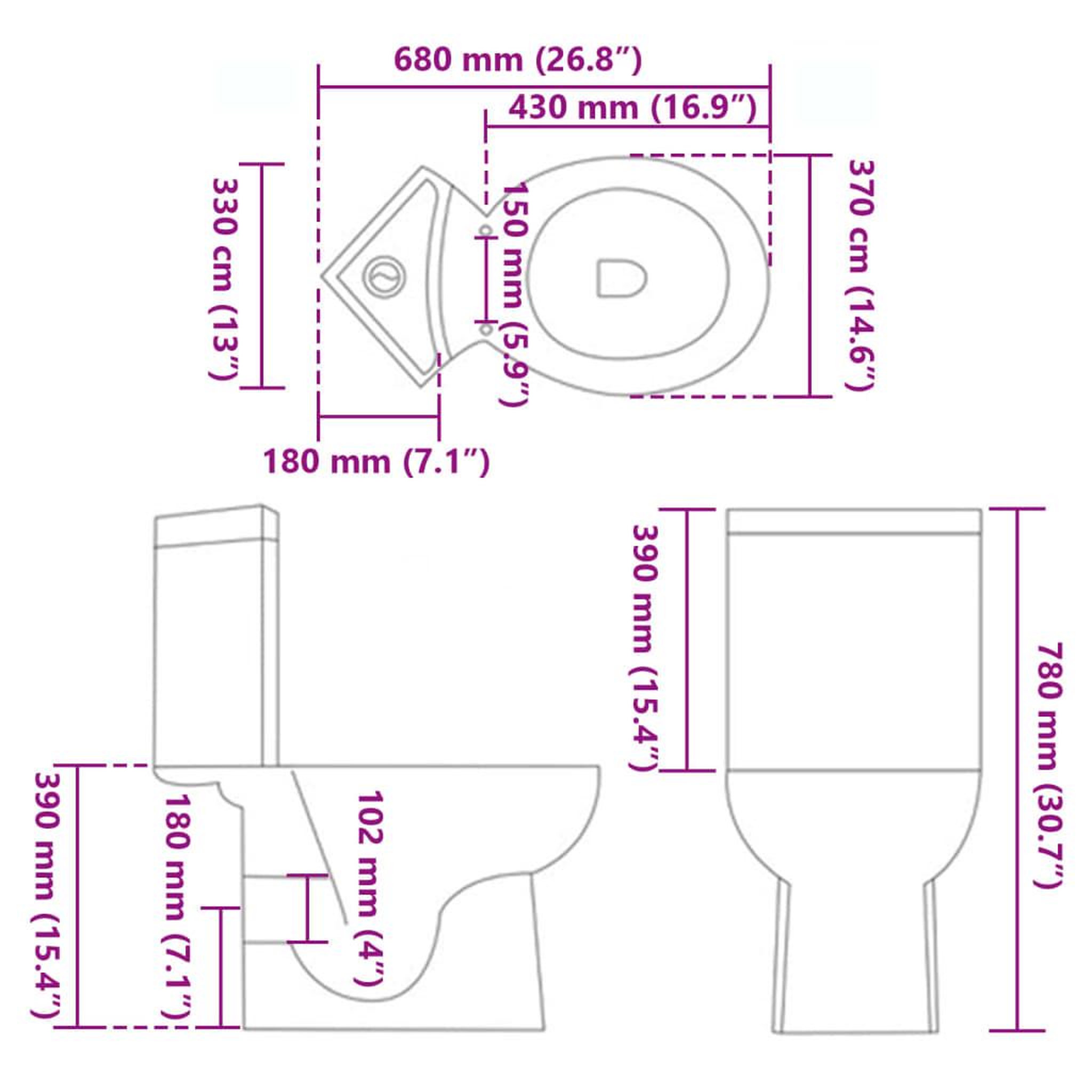 Voir la diapositive 6 : VIDAXL Toilette d'angle en ceramique pour salle de bains noir