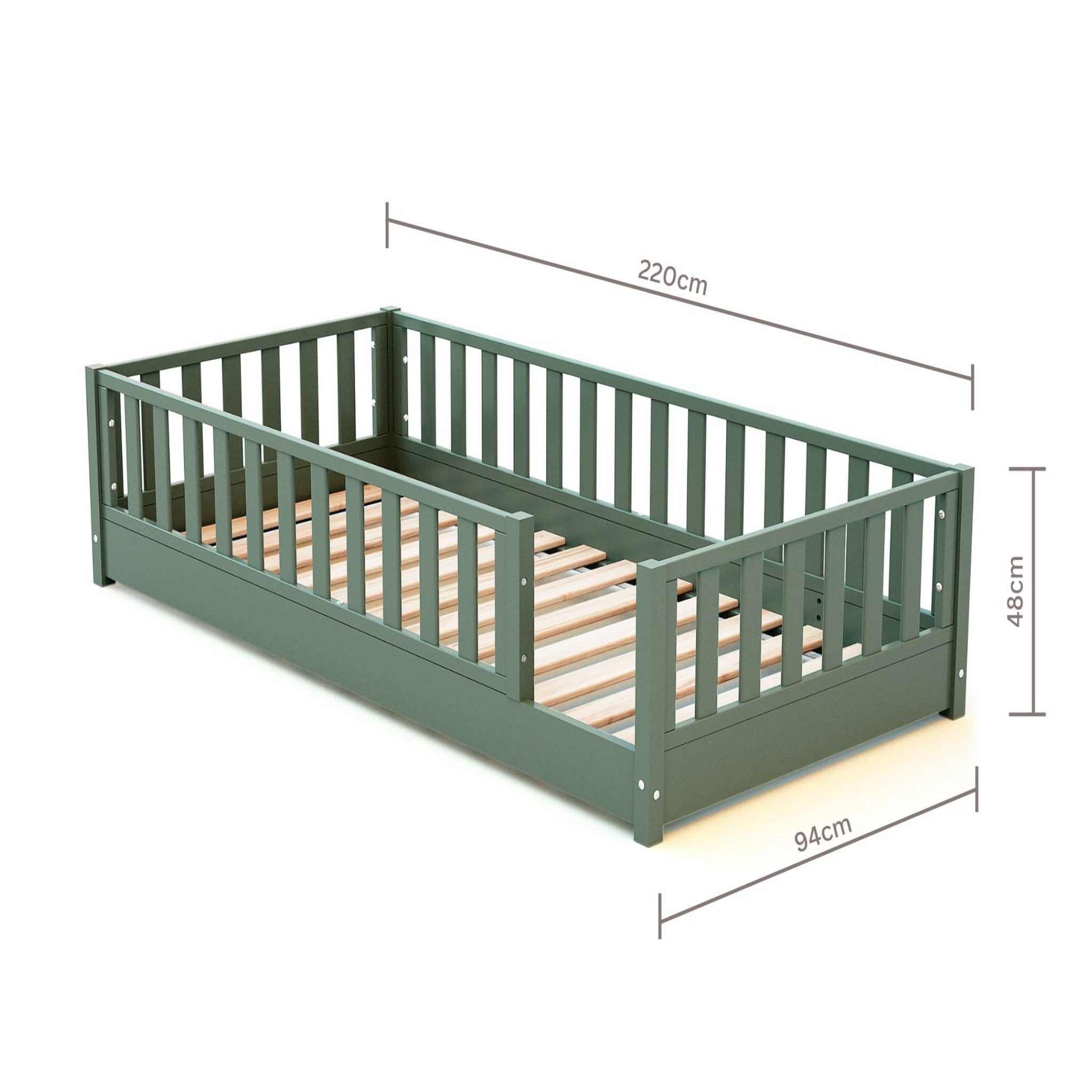 Voir la diapositive 5 : JURABABY Lit au sol enfant en bois SONHO avec matelas - 90x190