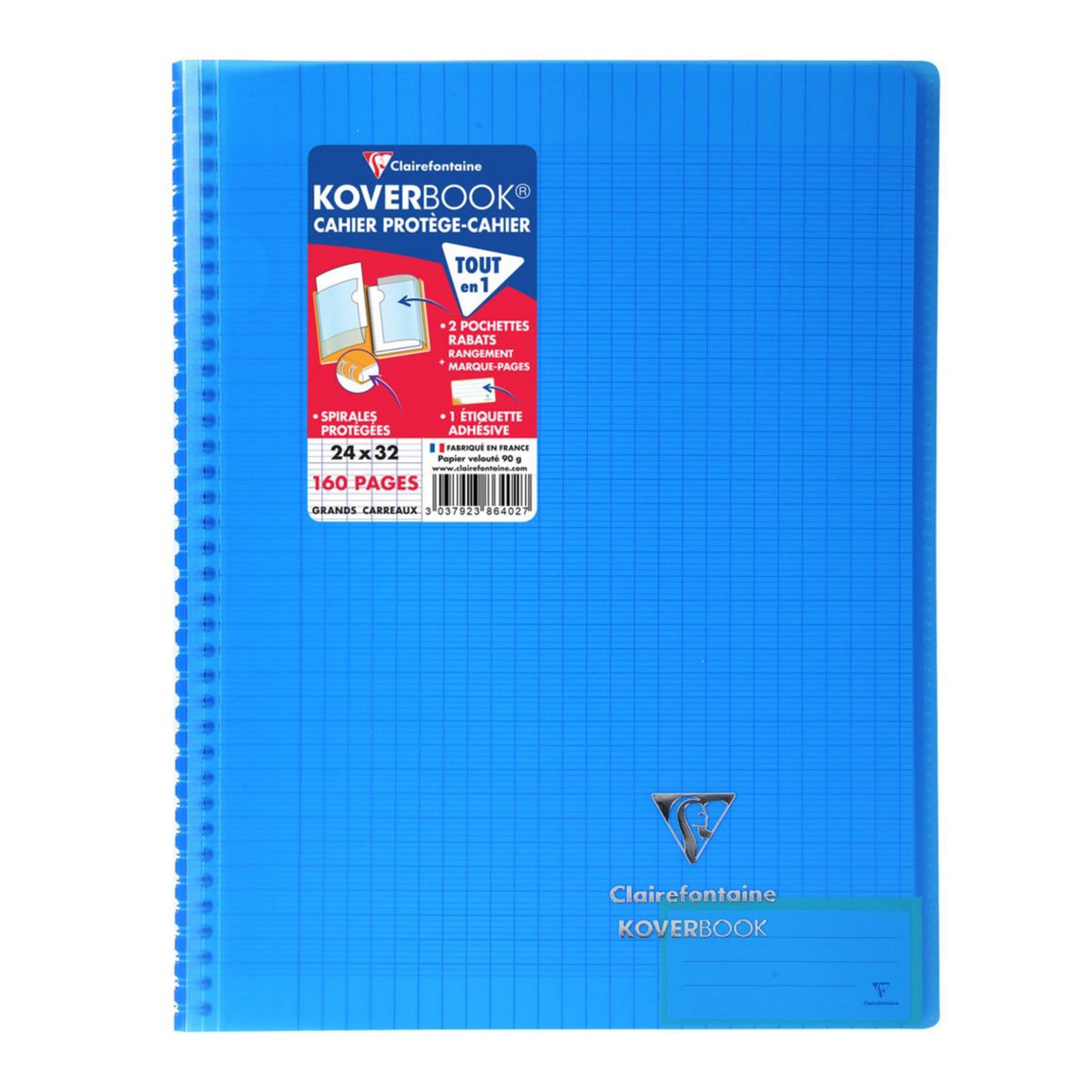 Cahier De Texte à Spirale Clairefontaine Koverbook - 17x22 Cm - 148 Pages Grands Carreaux - Couverture Polypro Solide - Couleur Aléatoire