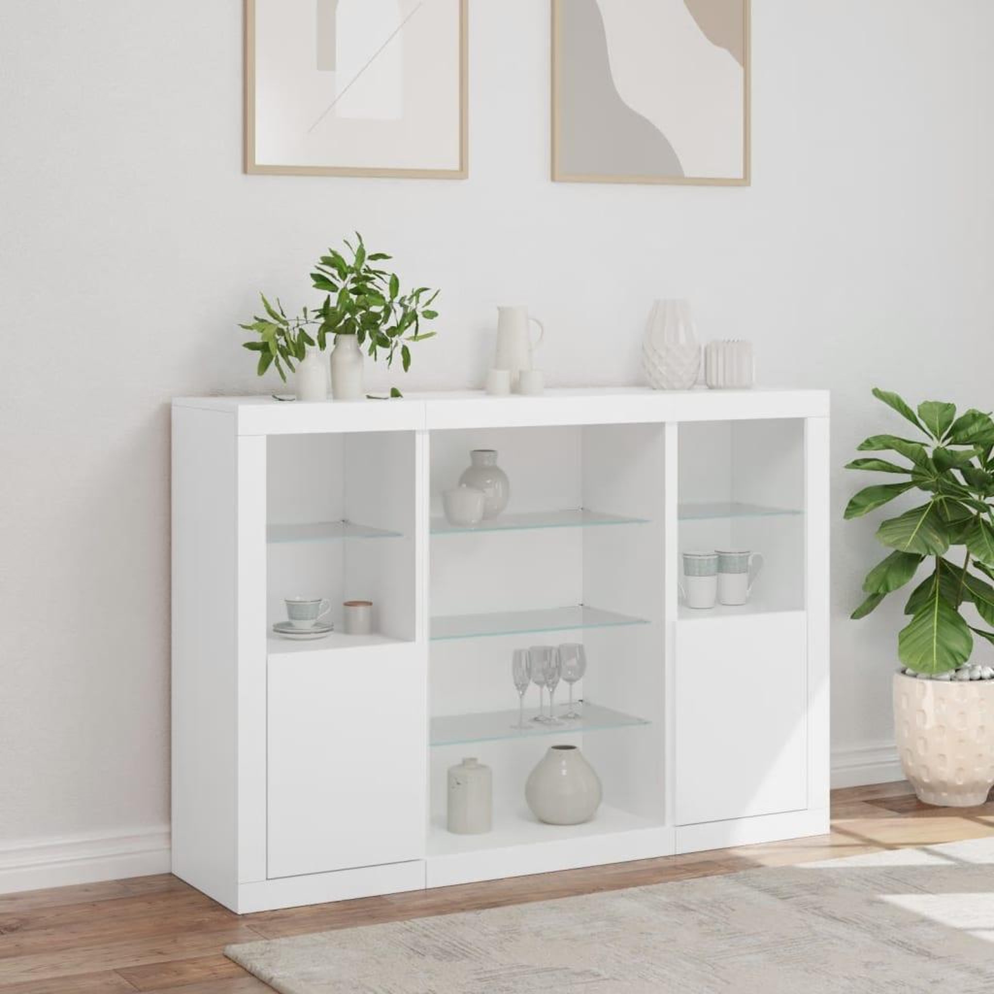 Voir la diapositive 4 : VIDAXL Buffets avec lumieres LED 3 pcs blanc bois d'ingenierie