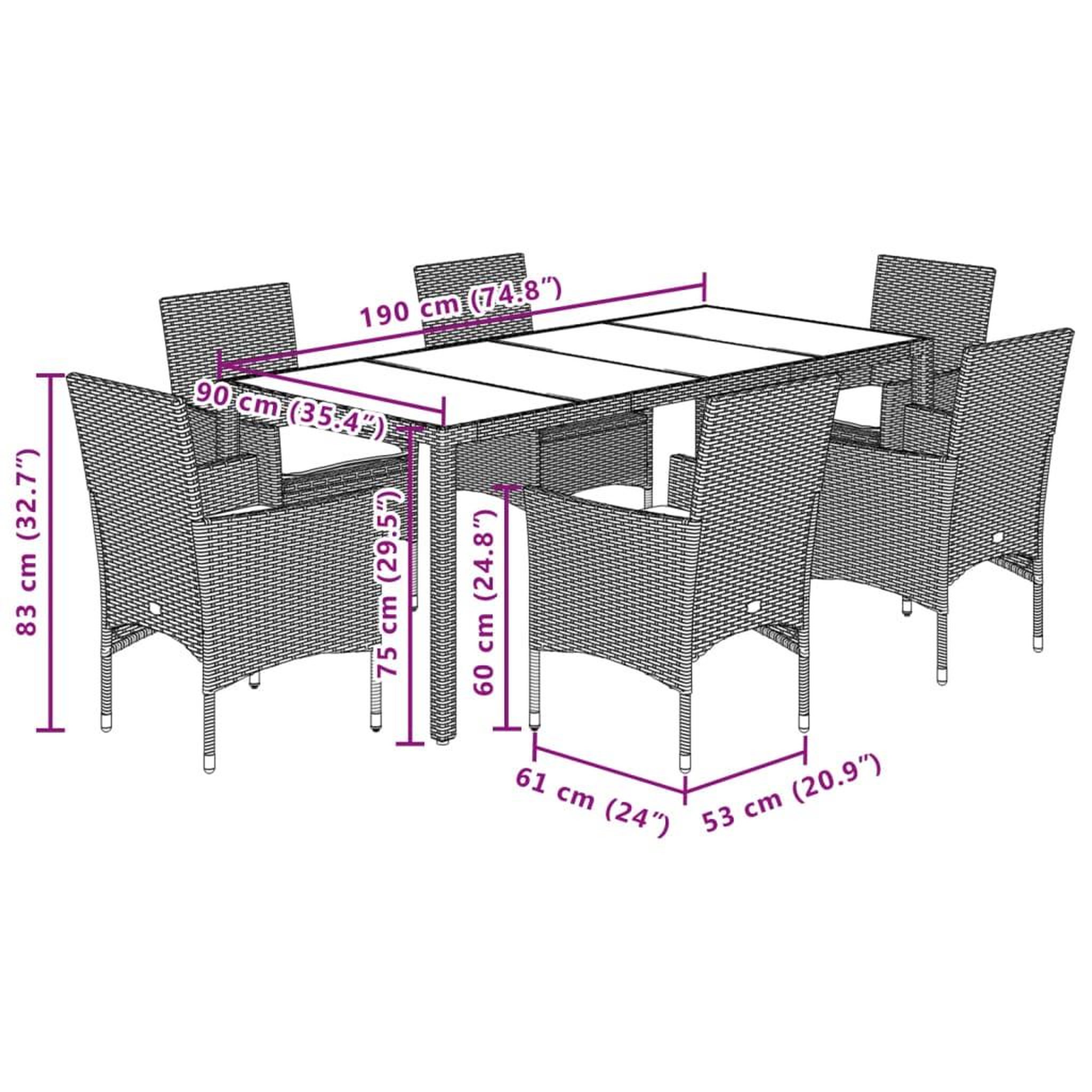 Voir la diapositive 6 : VIDAXL Ensemble a manger de jardin et coussins 7 pcs gris rotin verre