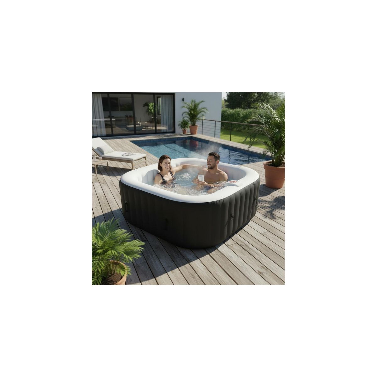 Ospazia Spa gonflable 4 places carré - Ospazia - Dimensions : 155 x 155 cm - Filtre et bâche inclus