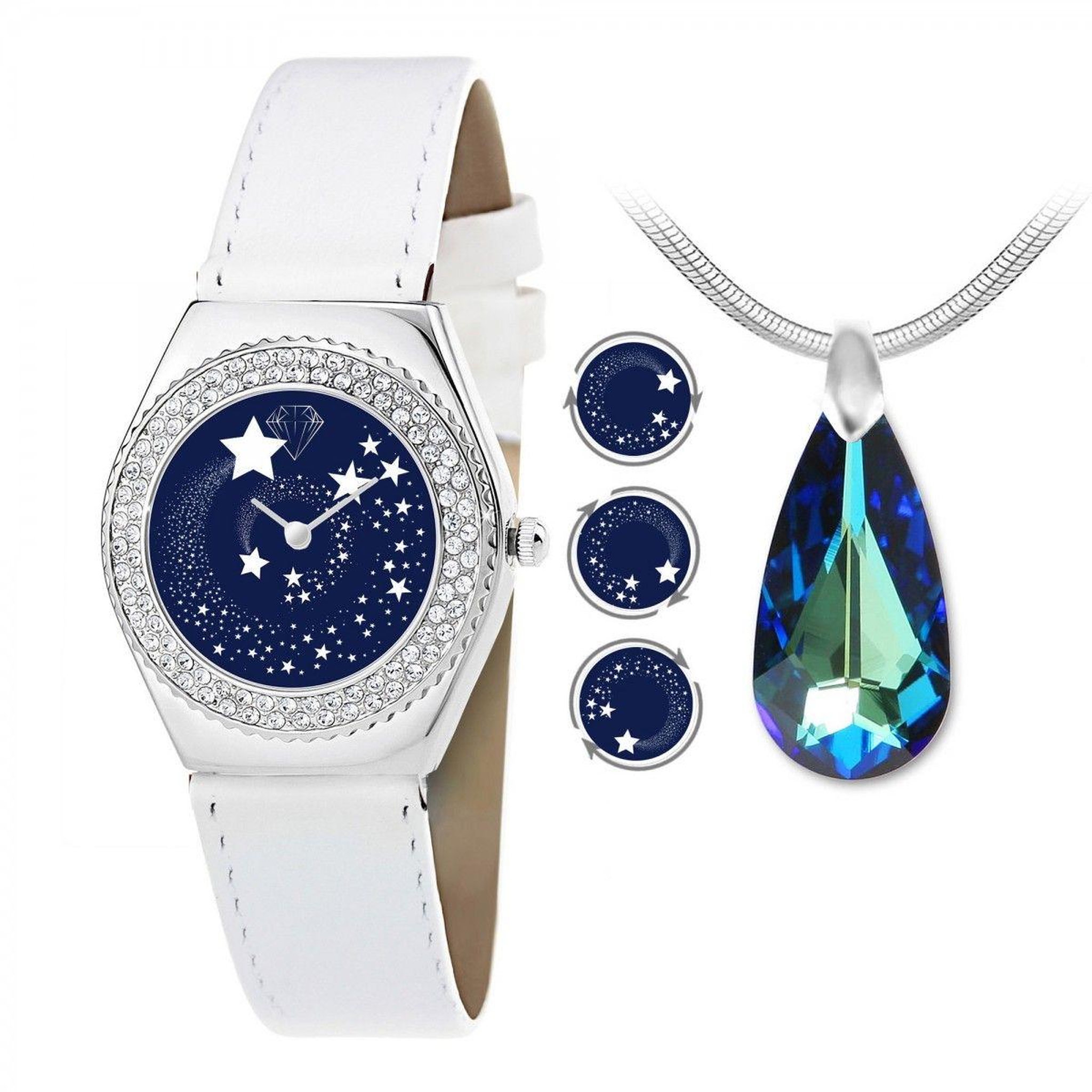 SC CRYSTAL Montre Alysson étoiles à mouvement tournant SC Crystal ornée de 88 Cristaux scintillants et son Collier