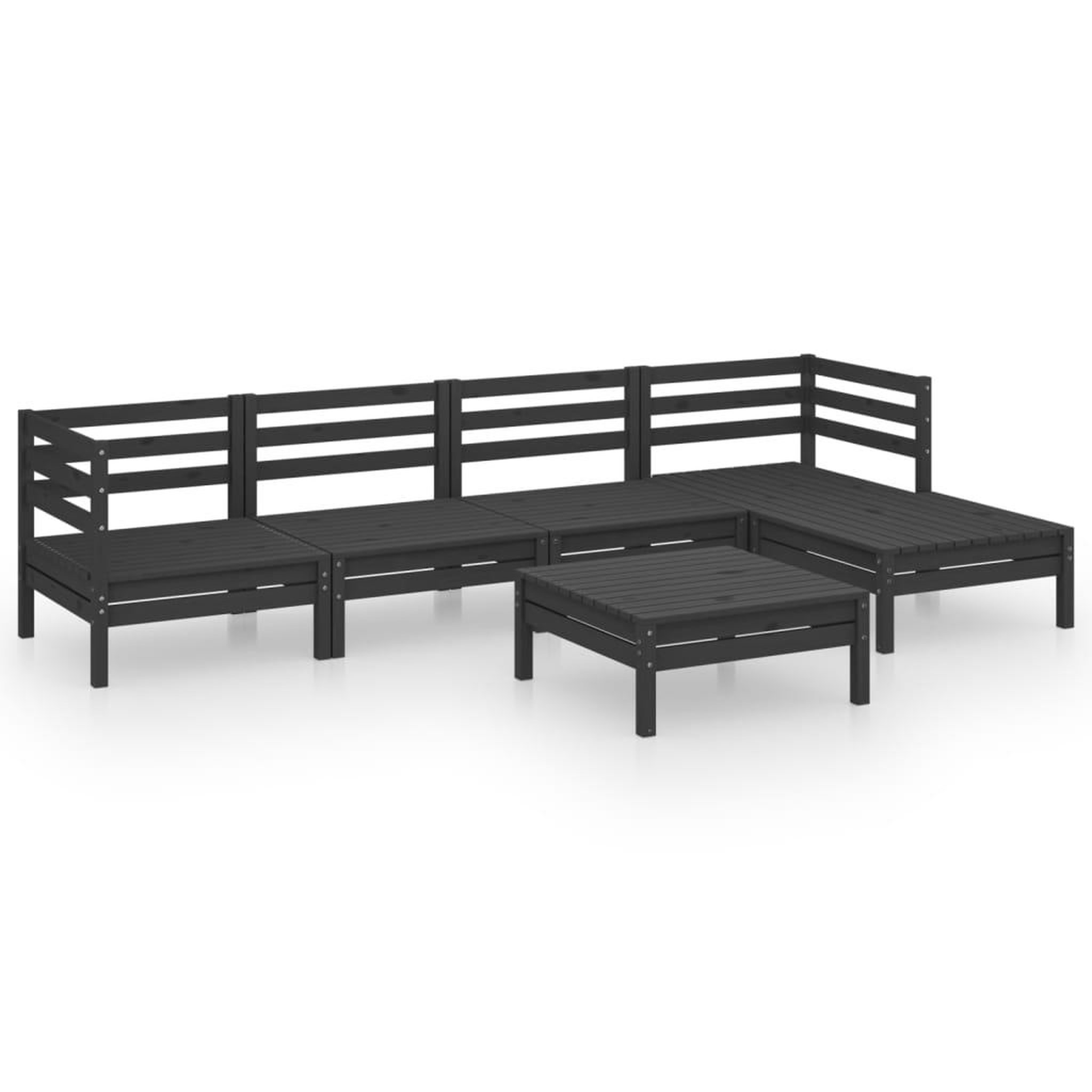Voir la diapositive 2 : VIDAXL Salon de jardin 6 pcs Bois de pin massif Noir
