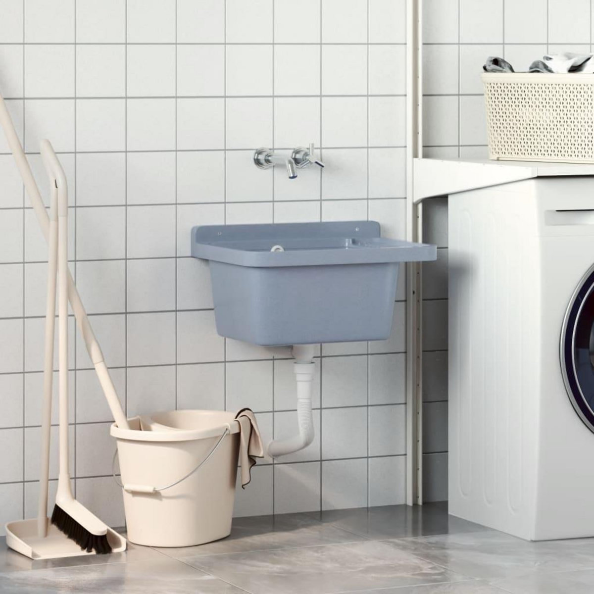 VIDAXL Lavabo pour montage murale gris 50x35x24 cm resine