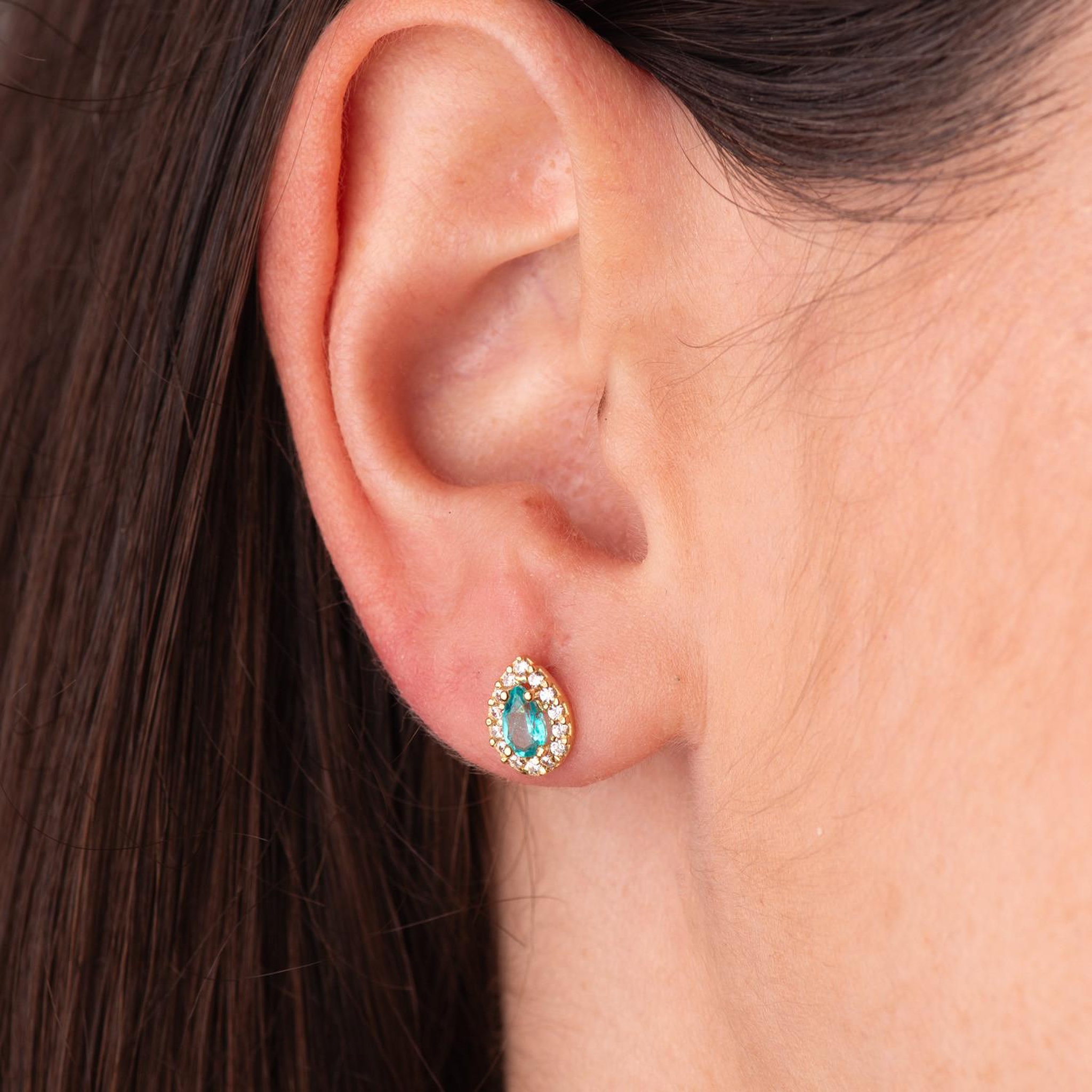 Voir la diapositive 2 : L'ATELIER D'AZUR Boucles d'Oreilles Or 18 Carats 750/000 Jaune - Topaze Paraïba et Zirconium