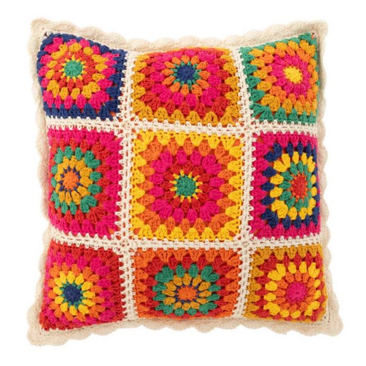 Paris Prix Coussin Déco en Coton  Crochet  45x45cm Multicolore