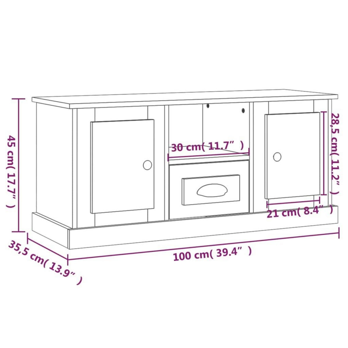 VIDAXL Meuble TV sonoma gris 100x35,5x45 cm bois d'ingenierie