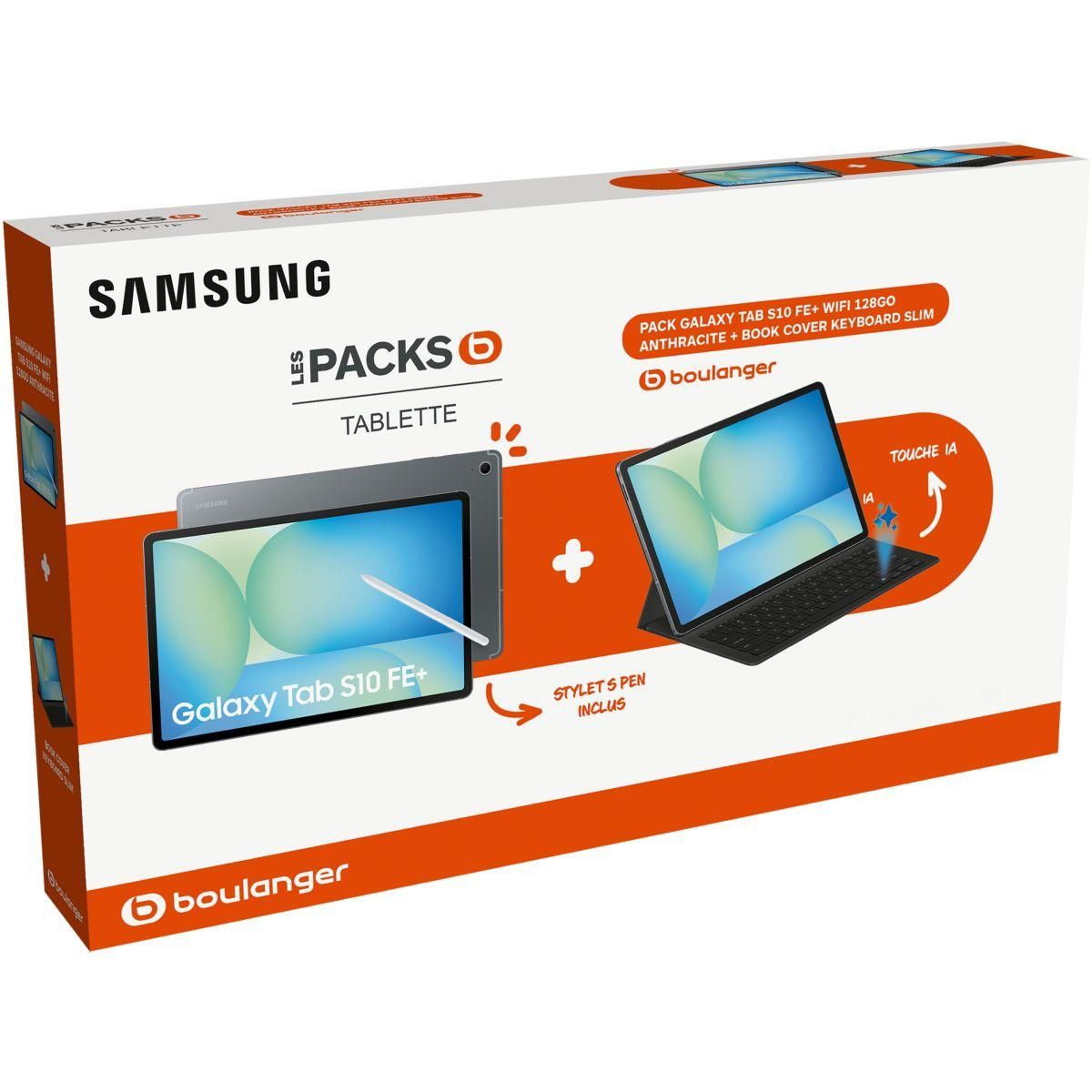 Samsung Tablette Android Pack Galaxy Tab S10 FE+ 128Go avec Galaxy IA + BookCover Keyboard Slim + S Pen inclus