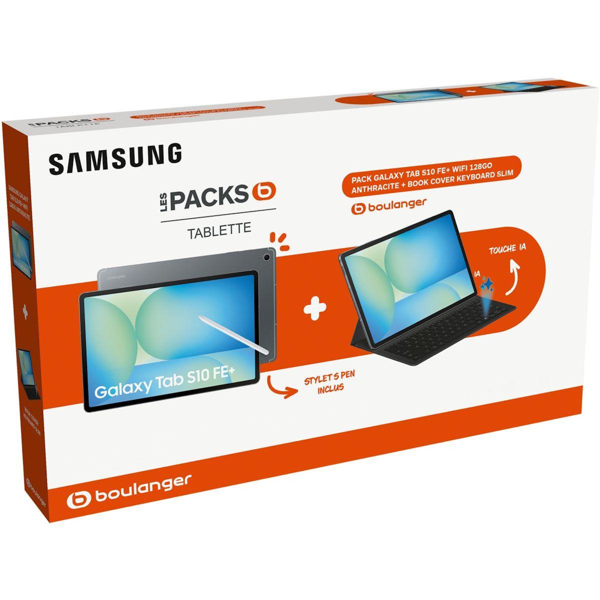 Samsung Tablette Android Pack Galaxy Tab S10 FE+ 128Go avec Galaxy IA + BookCover Keyboard Slim + S Pen inclus