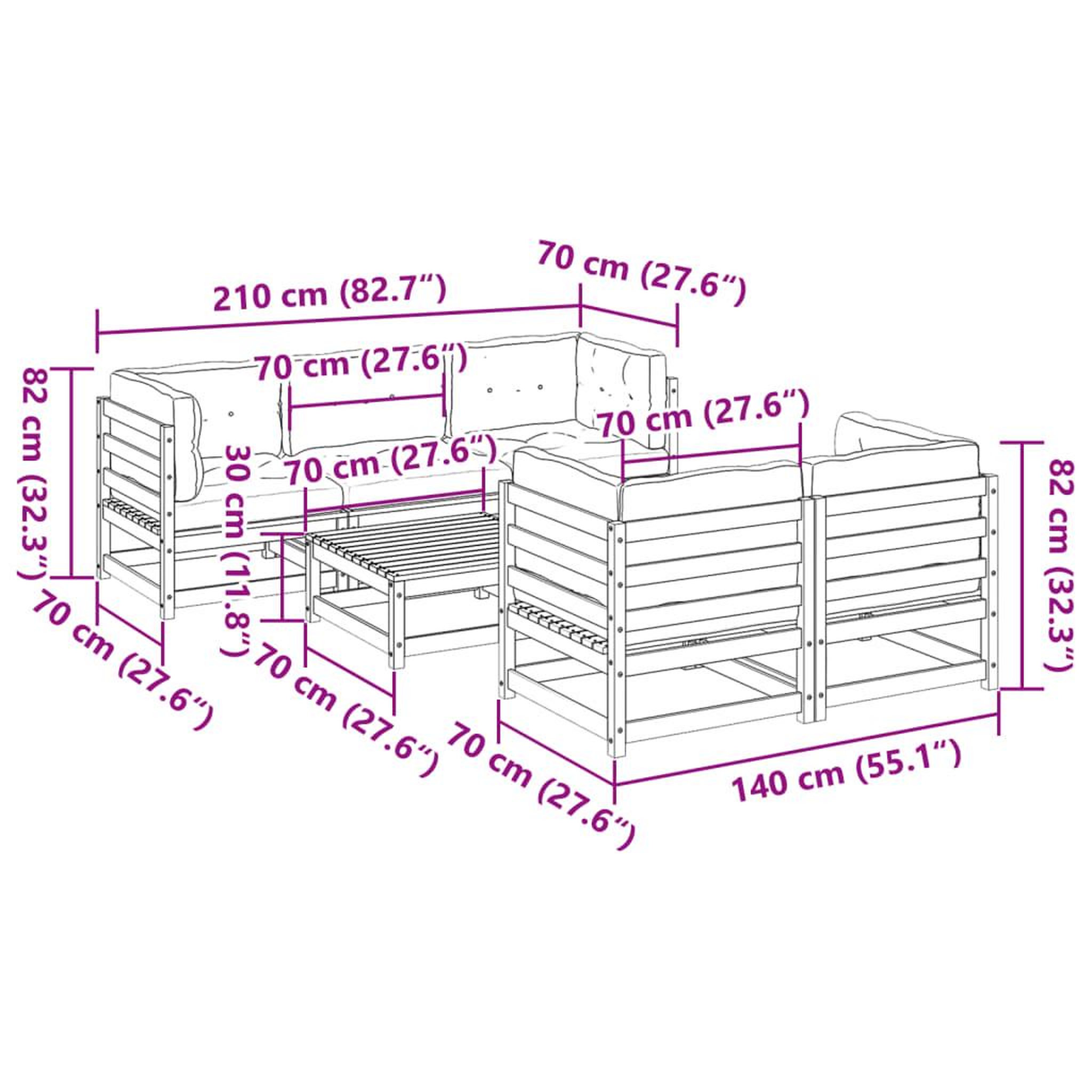 Voir la diapositive 6 : VIDAXL Salon de jardin 6 pcs avec coussins cire marron bois pin massif