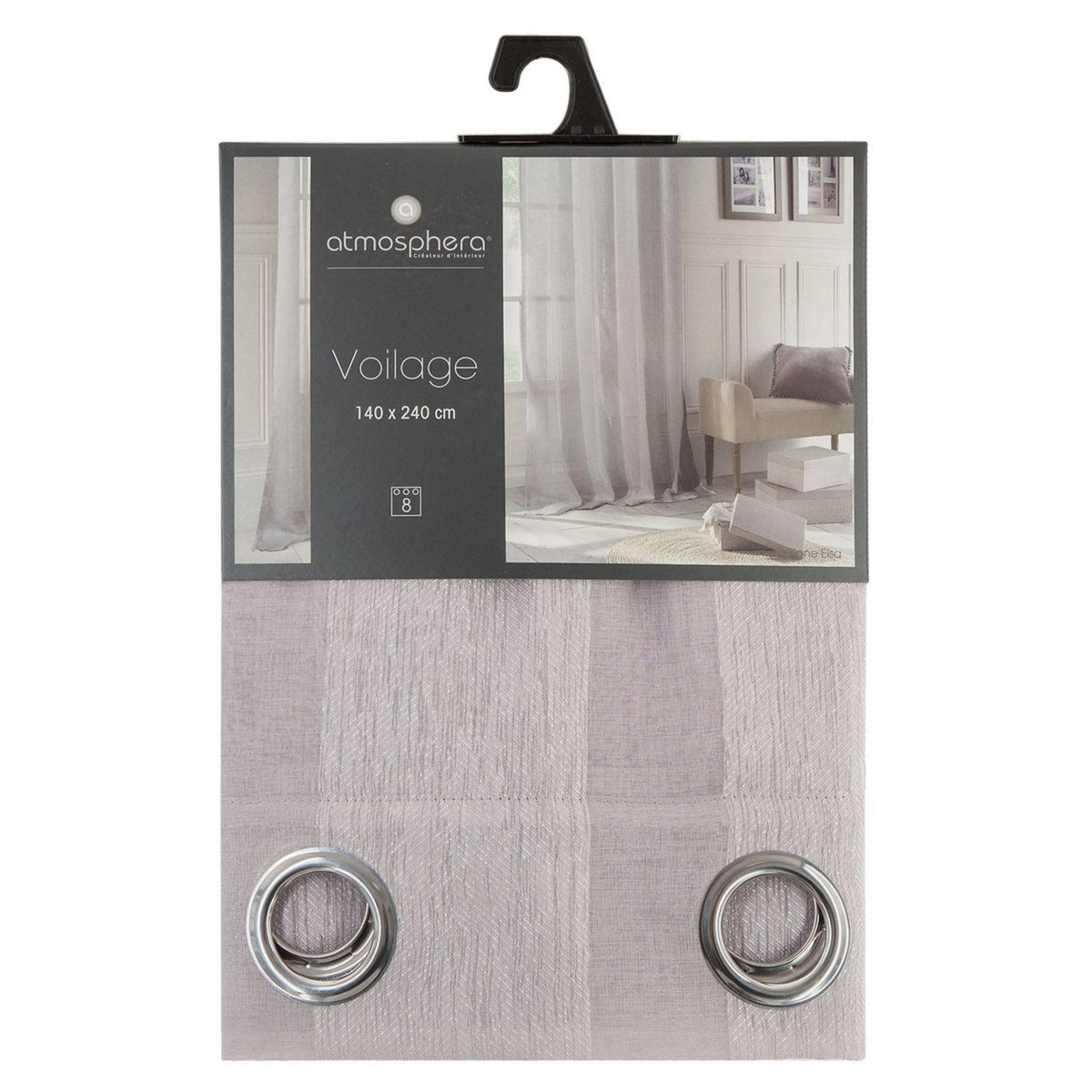 ATMOSPHERA Voilage Elsa en polyester - 140 x 240 cm - Gris