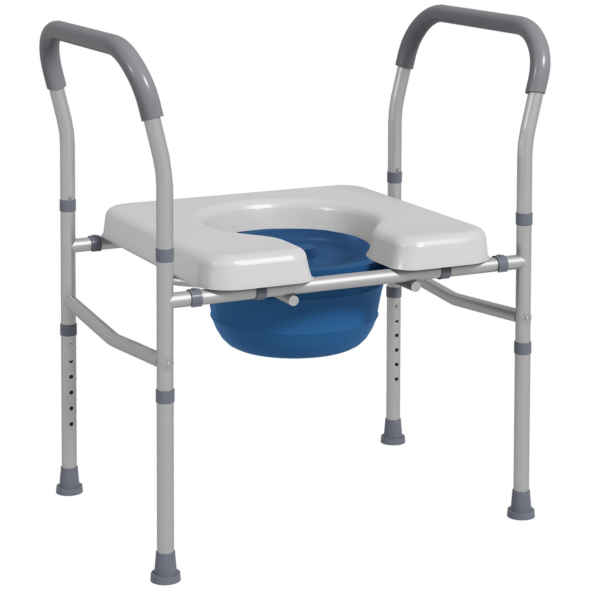 HOMCOM Chaise percée - Chaise de douche percée - hauteur réglable, seau amovible pliable - antidérapante - alu PVC gris