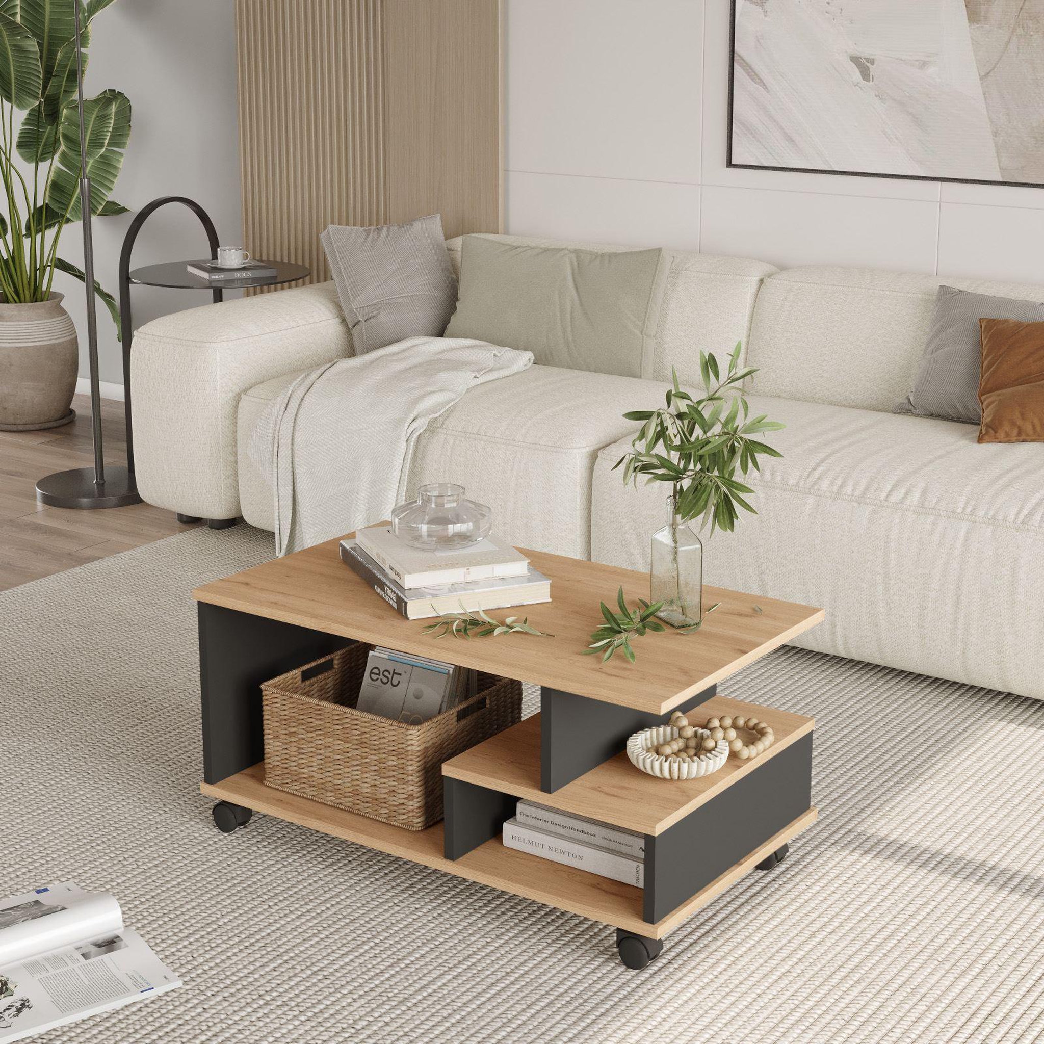 Voir la diapositive 2 : Habitat et Jardin Table basse en bois  min9  - 90 x 51 x 42 cm - gris anthracite