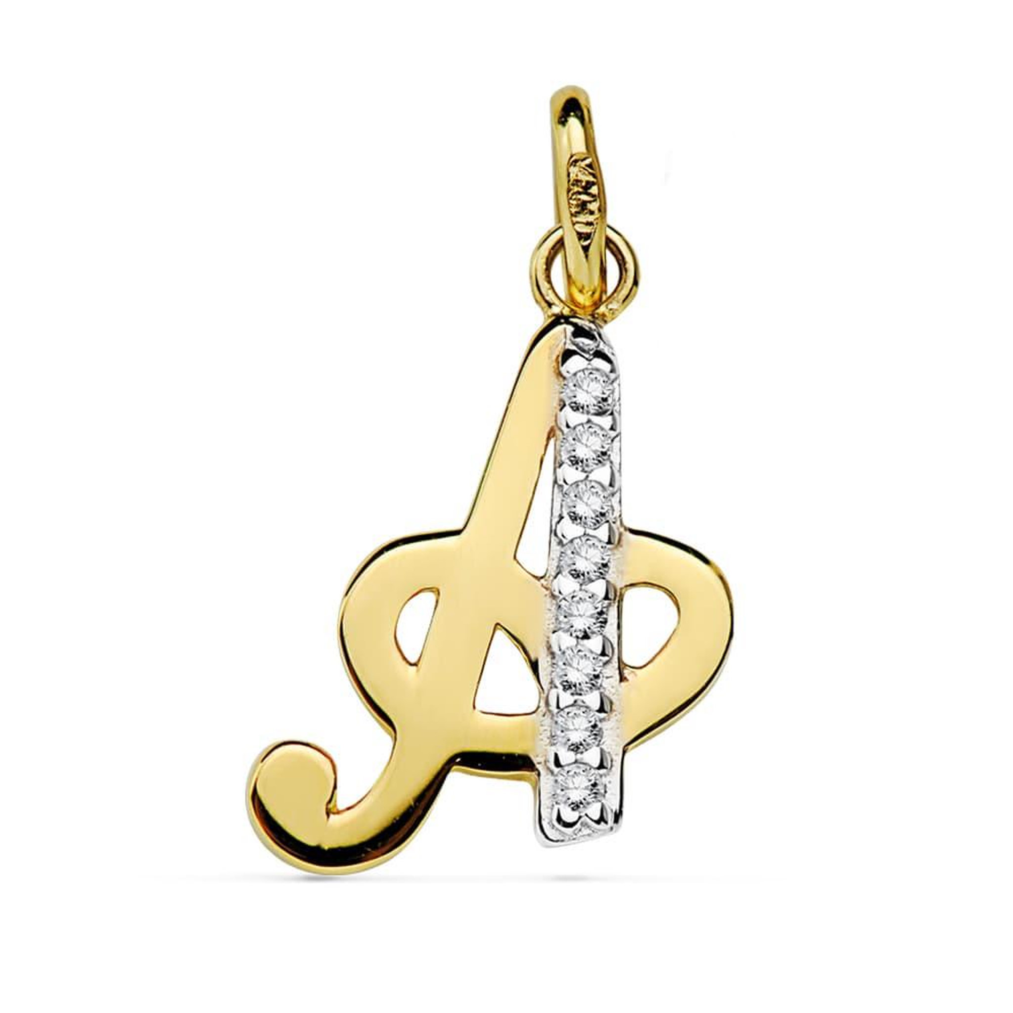 L'ATELIER D'AZUR Pendentif Or 18 Carats 750 Jaune Serti de Zirconiums - Initiale Lettre  A  - Chaine Offerte