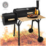 Voir la diapositive 1 : tectake Barbecue charbon 2 cuves avec thermomètre 3-en-1 pour grillades, fumage, cuisson, sur 2 roues noir